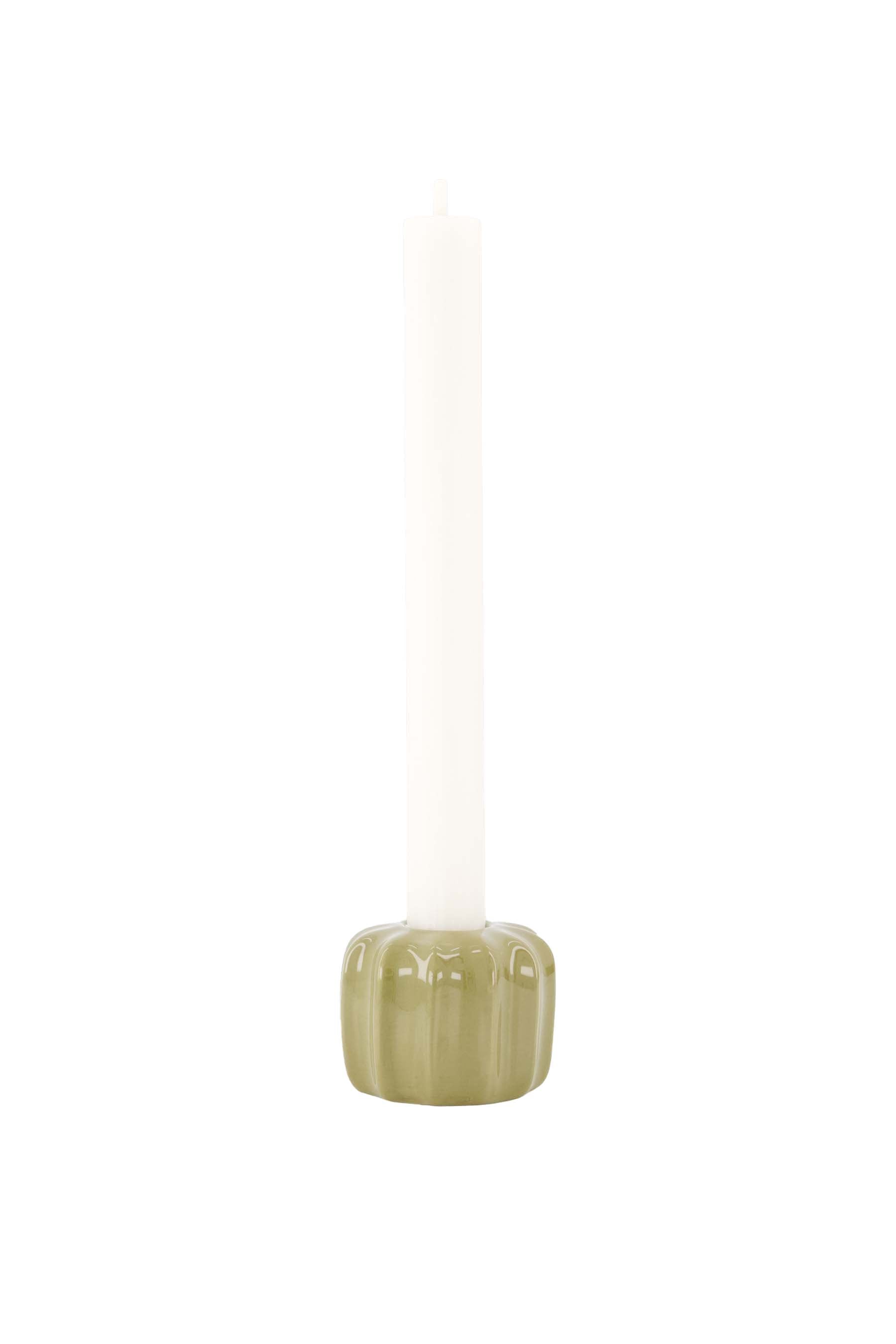 Zusss | Candle holder ceramic ribbed green