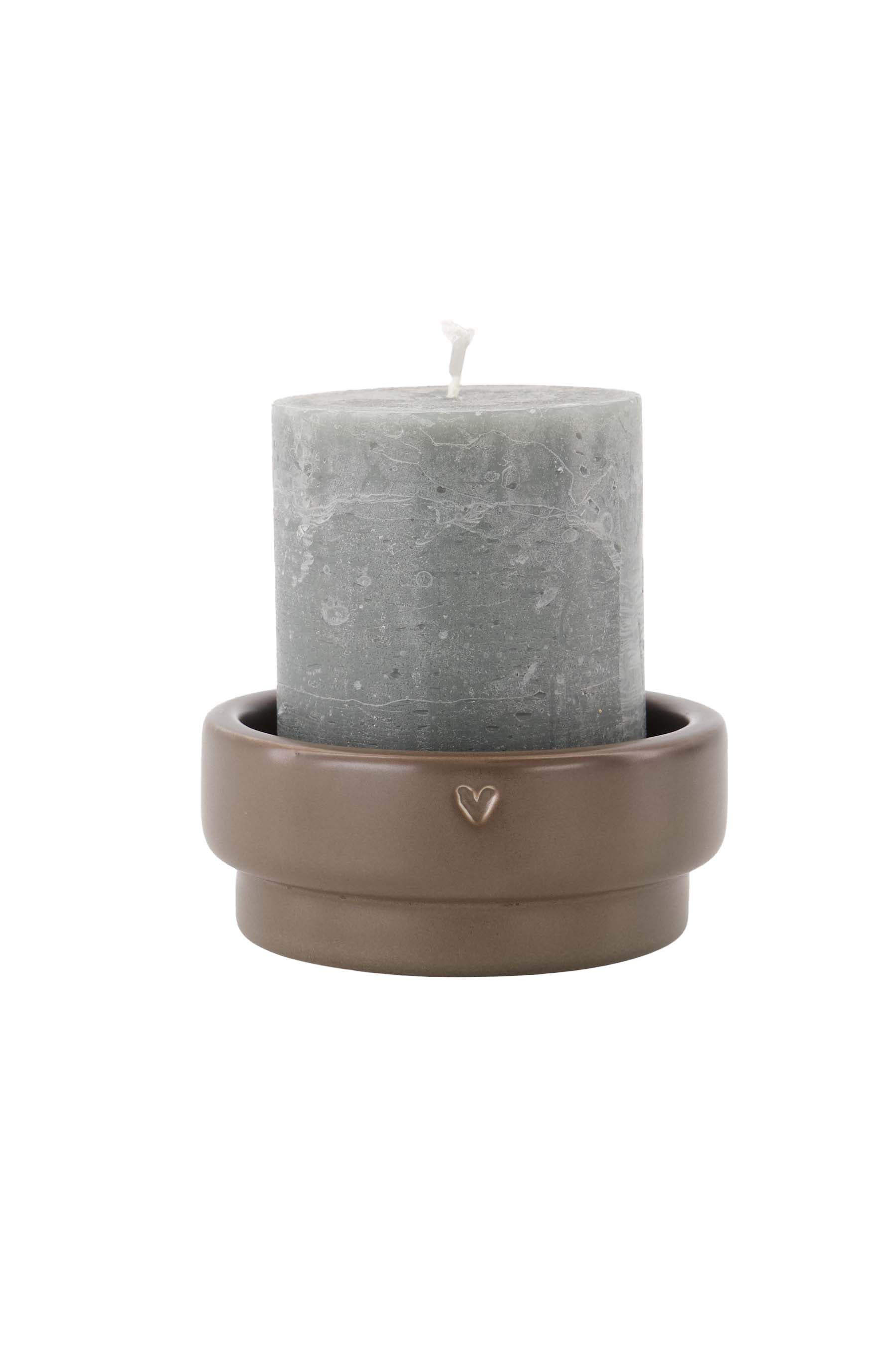Zusss | Candle holder pillar candle heart dark brown