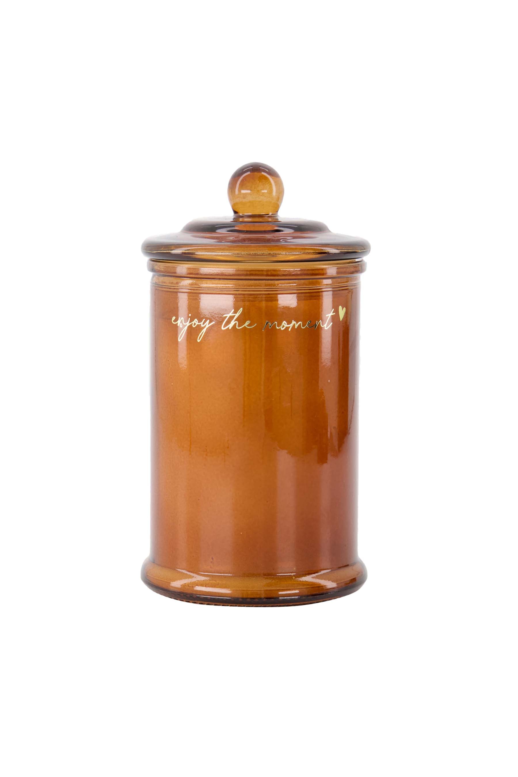 Zusss | Scented candle glass with lid enjoy the moment camel
