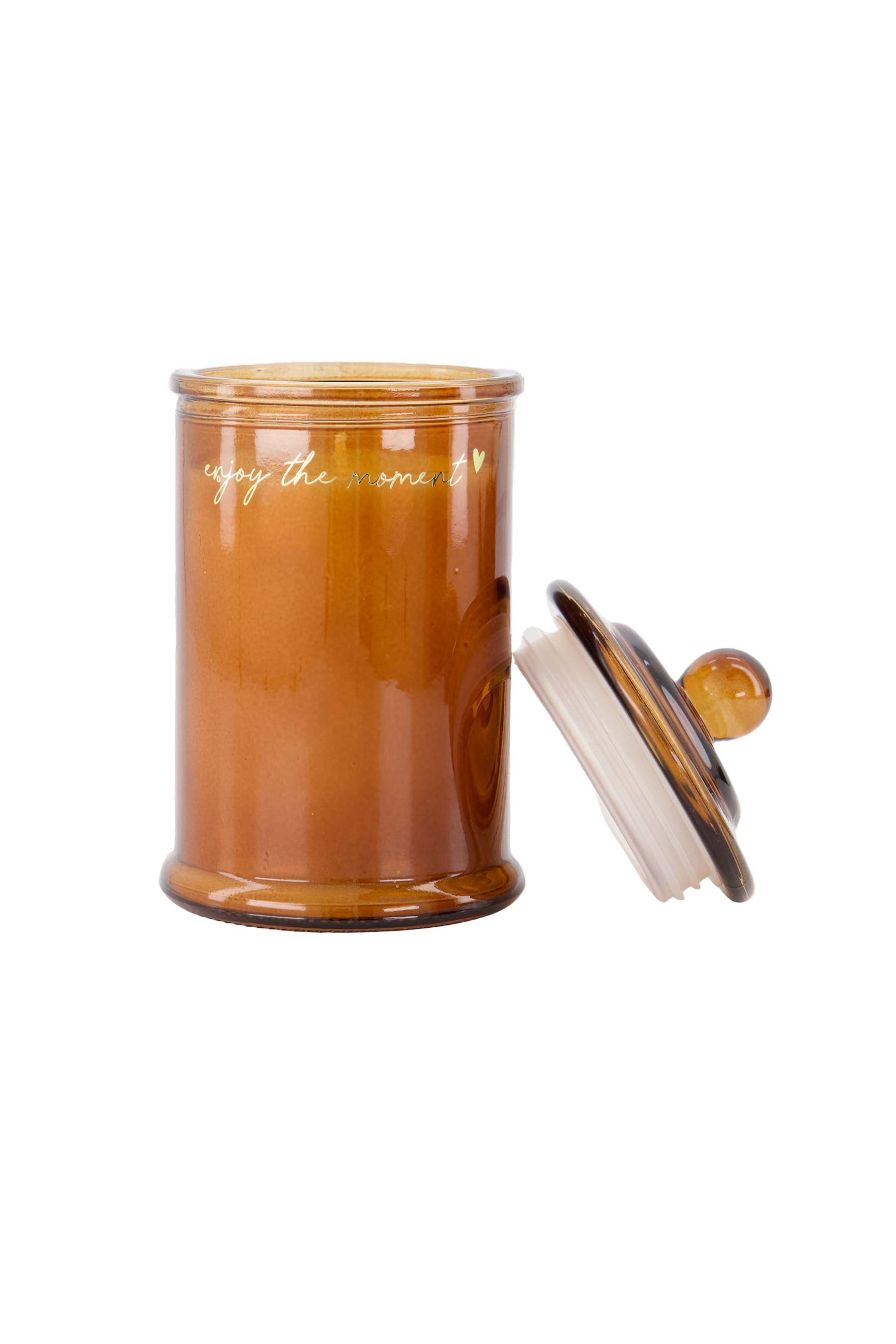 Zusss | Scented candle glass with lid enjoy the moment camel