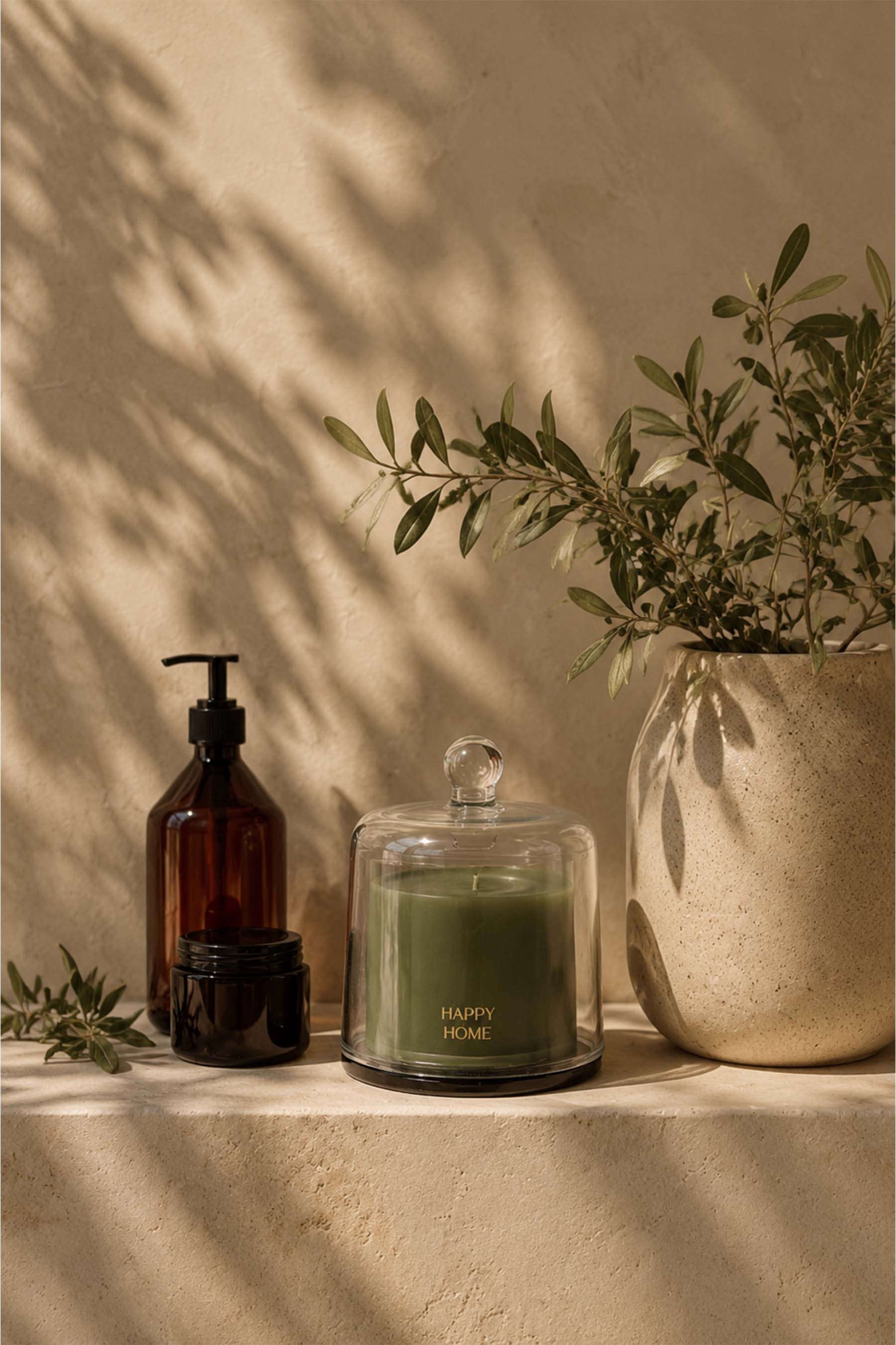 Zusss | Scented candle glass with dome happy home dark green