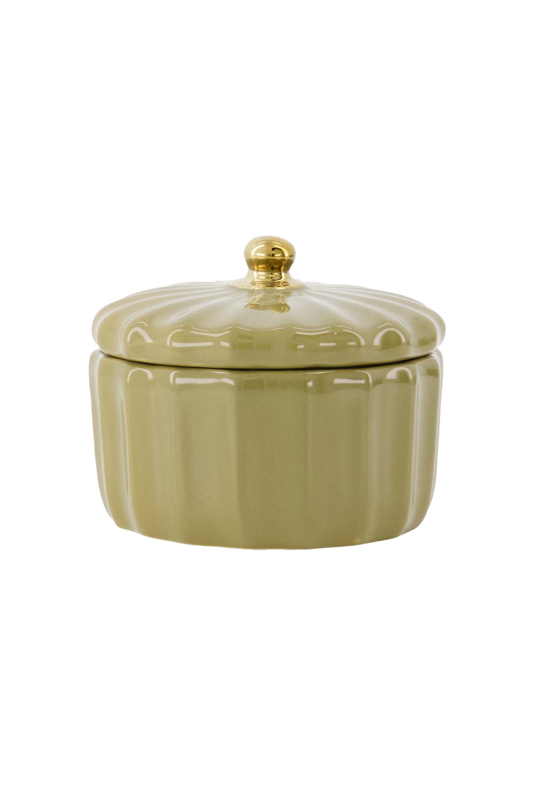 Zusss | Storage jar ceramic ribbed green / gold