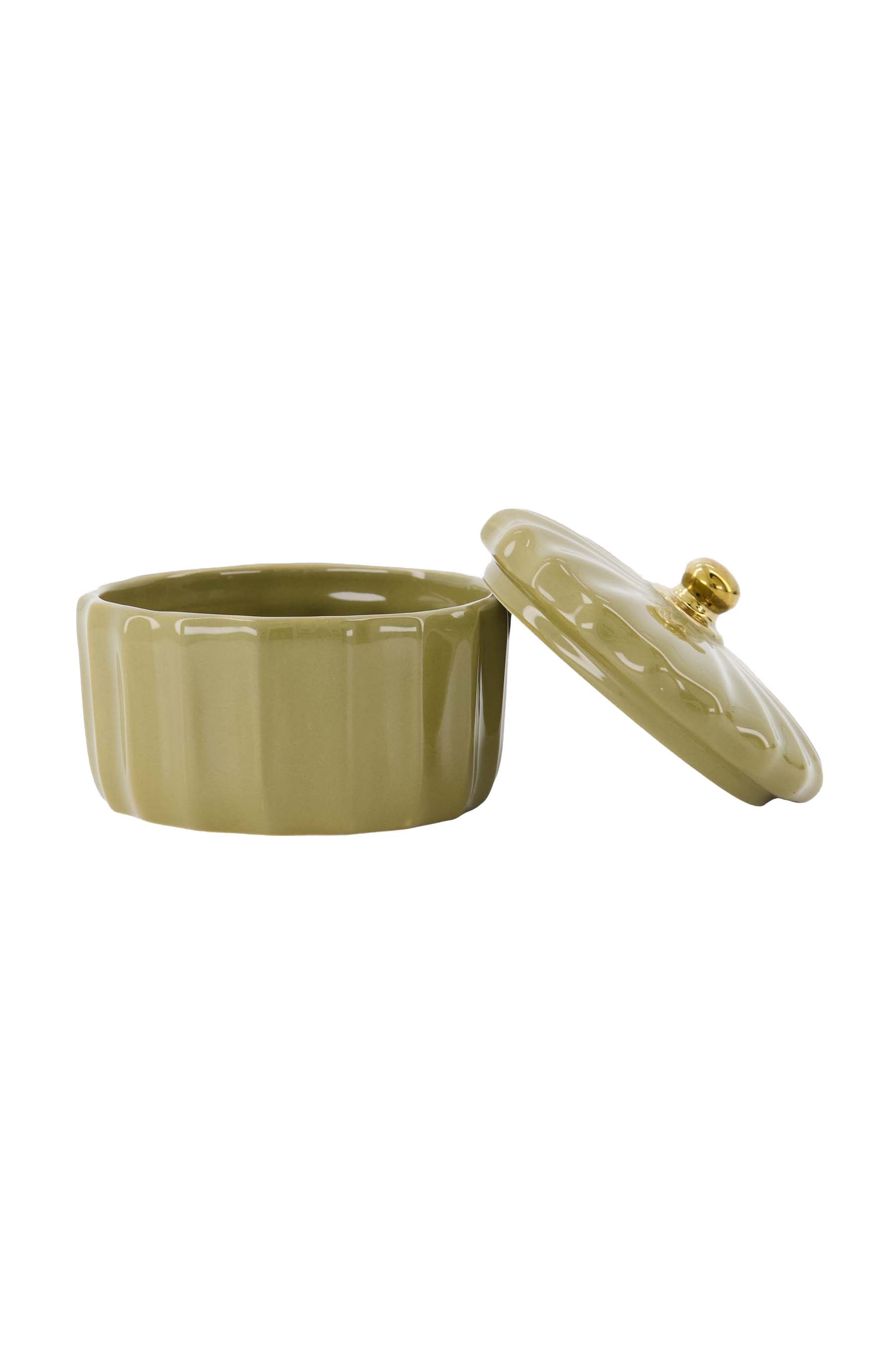 Zusss | Storage jar ceramic ribbed green / gold
