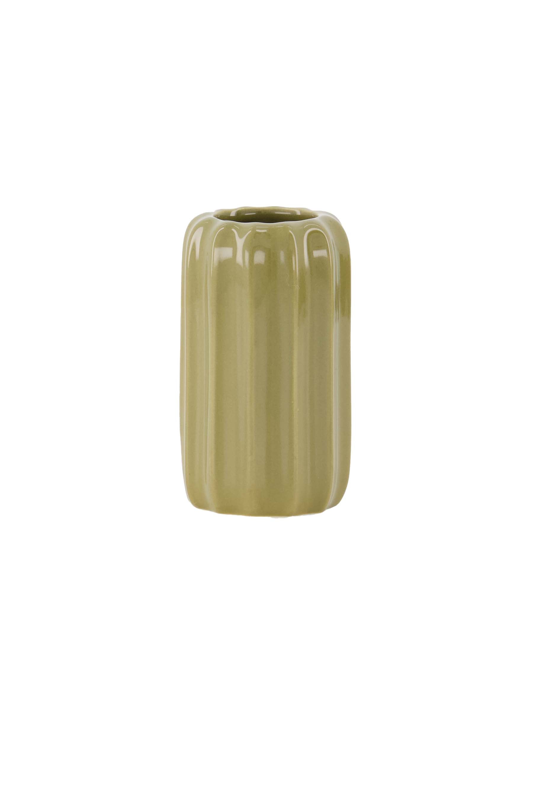 Zusss | Small vase ceramic ribbed green