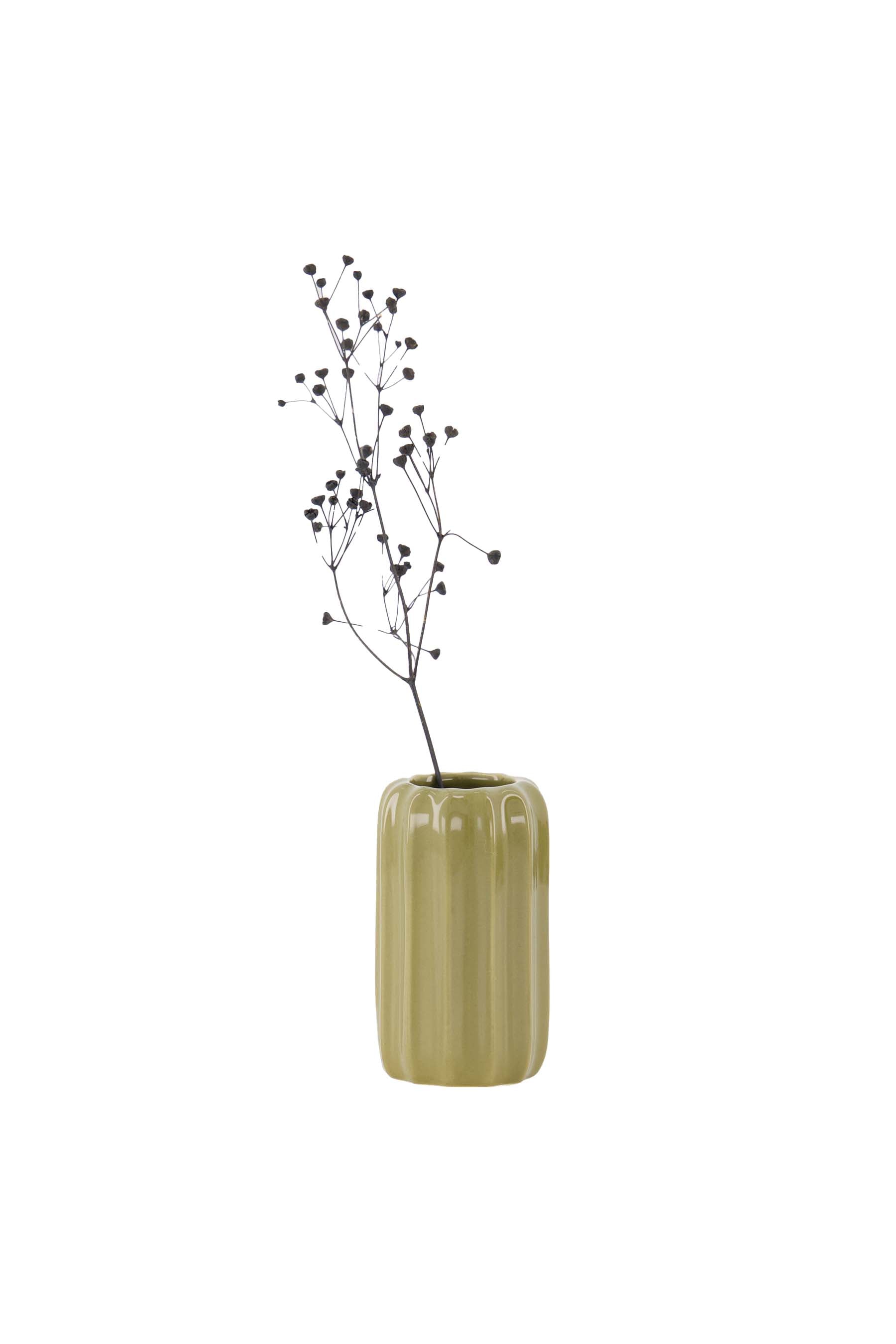 Zusss | Small vase ceramic ribbed green