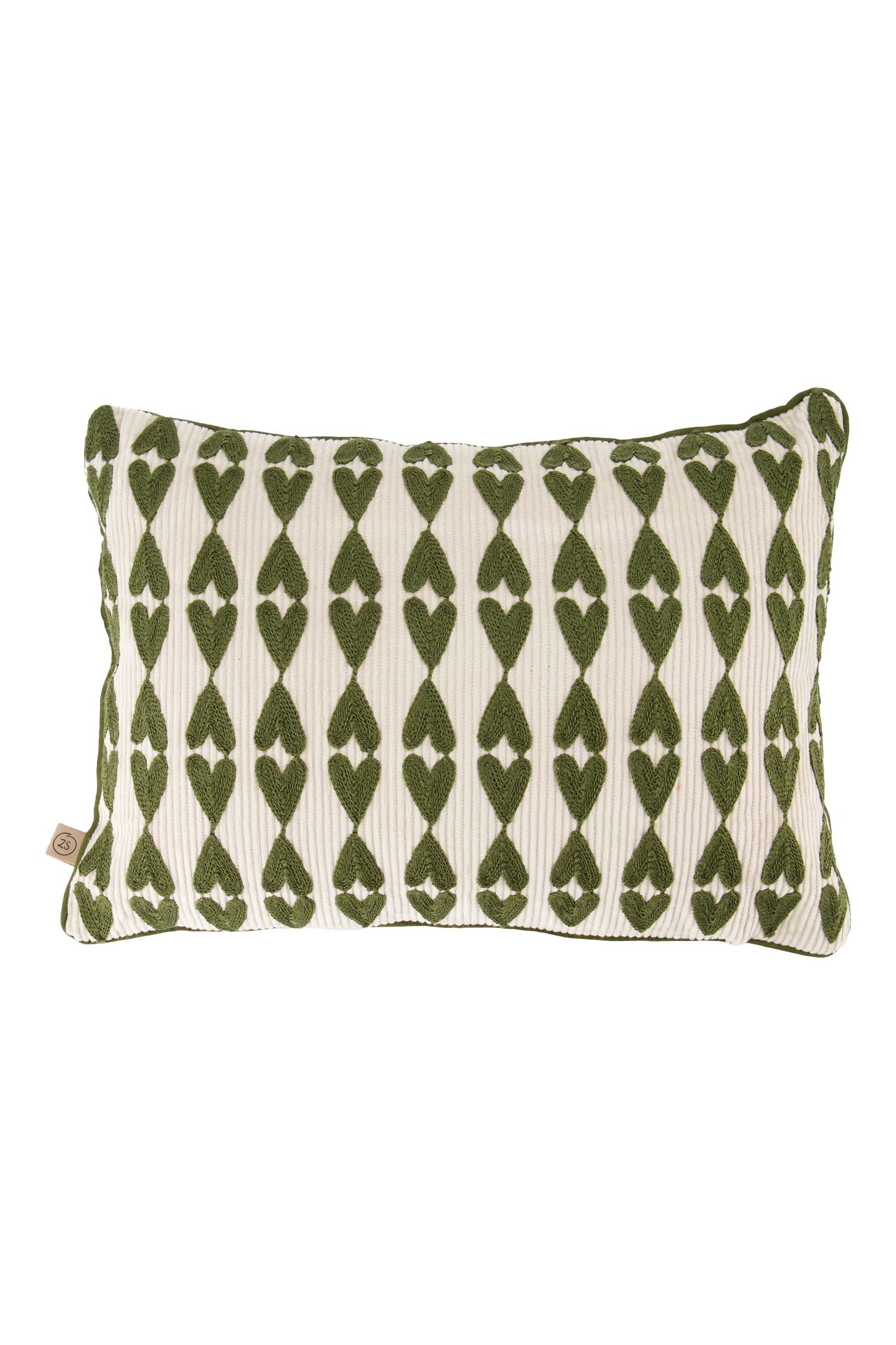 Zusss | Cushion hearts print 35x25cm off white / green