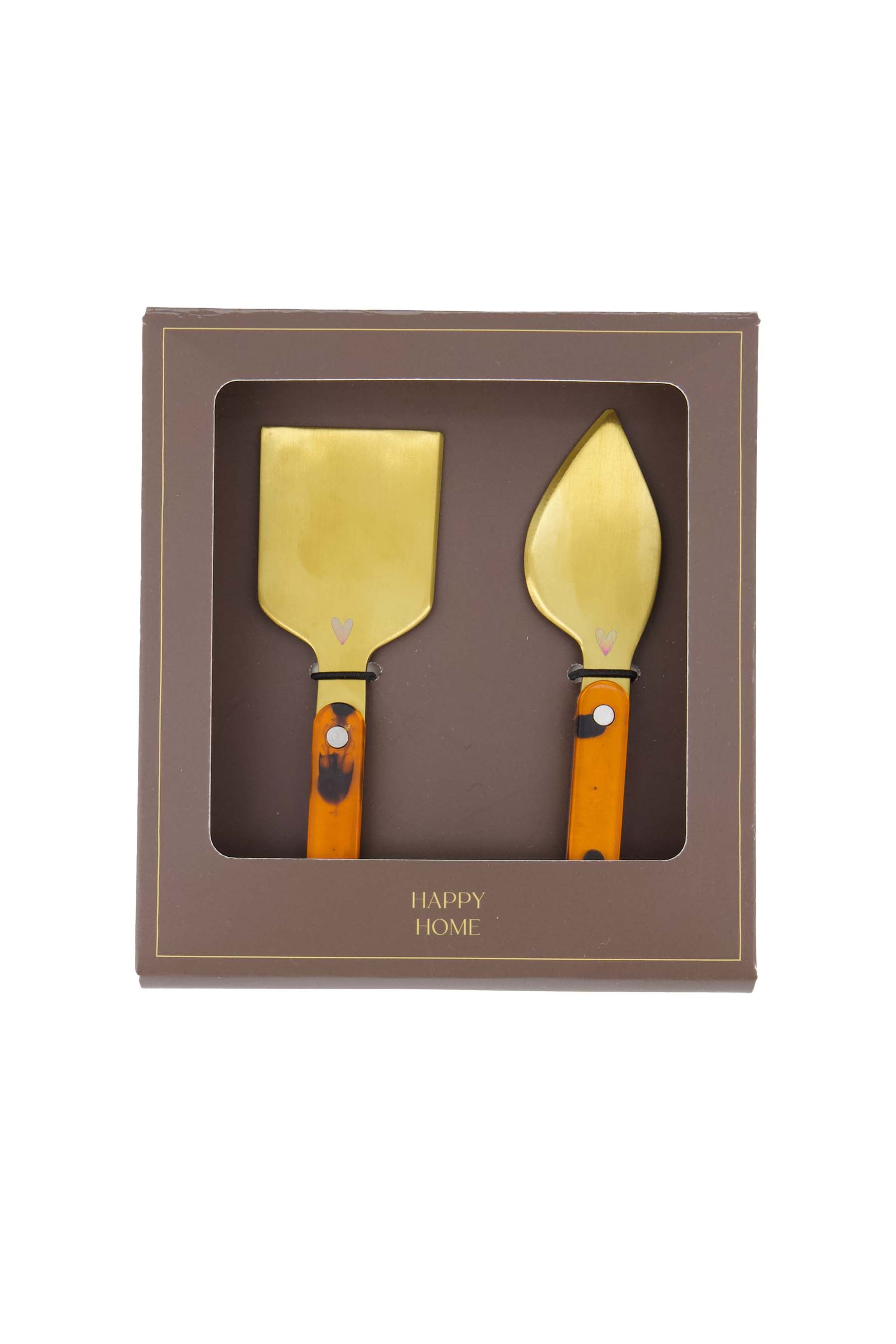 Zusss | Cheese knives happy home dark brown / gold