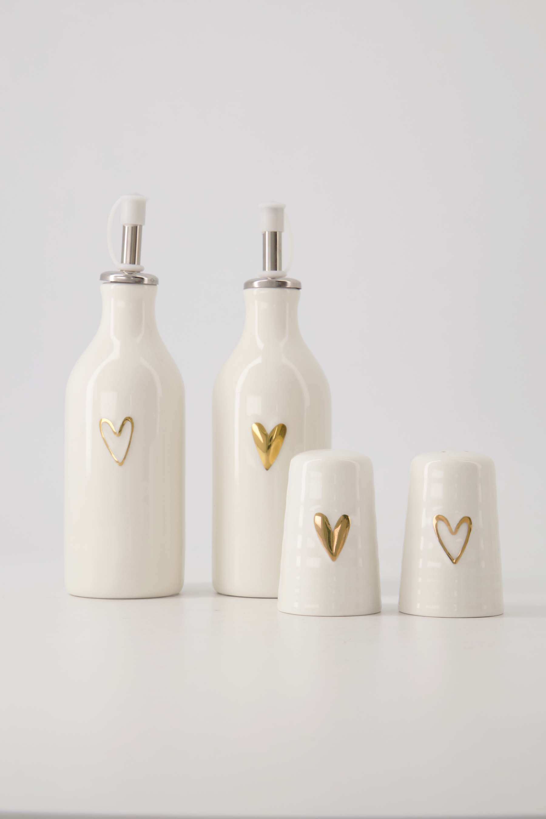 Zusss | Peper en zout stel keramiek hartje white / gold