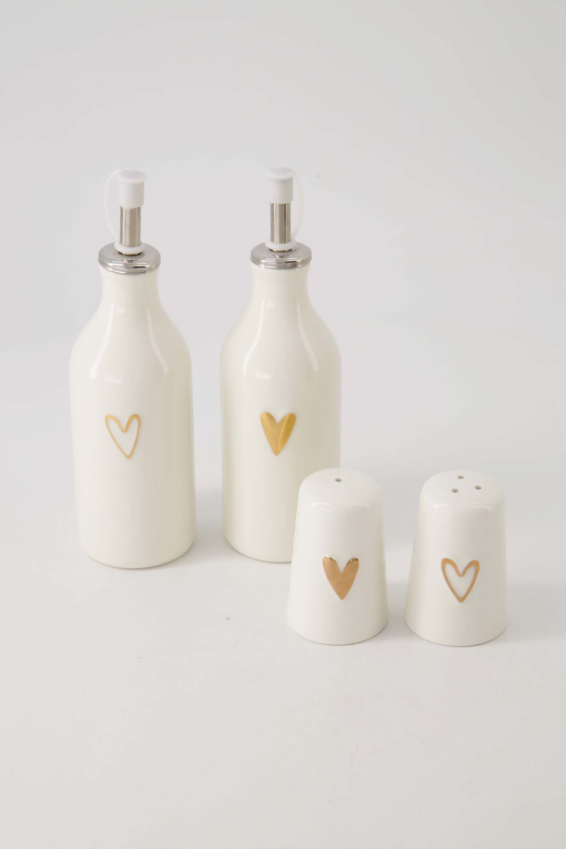 Zusss | Peper en zout stel keramiek hartje white / gold