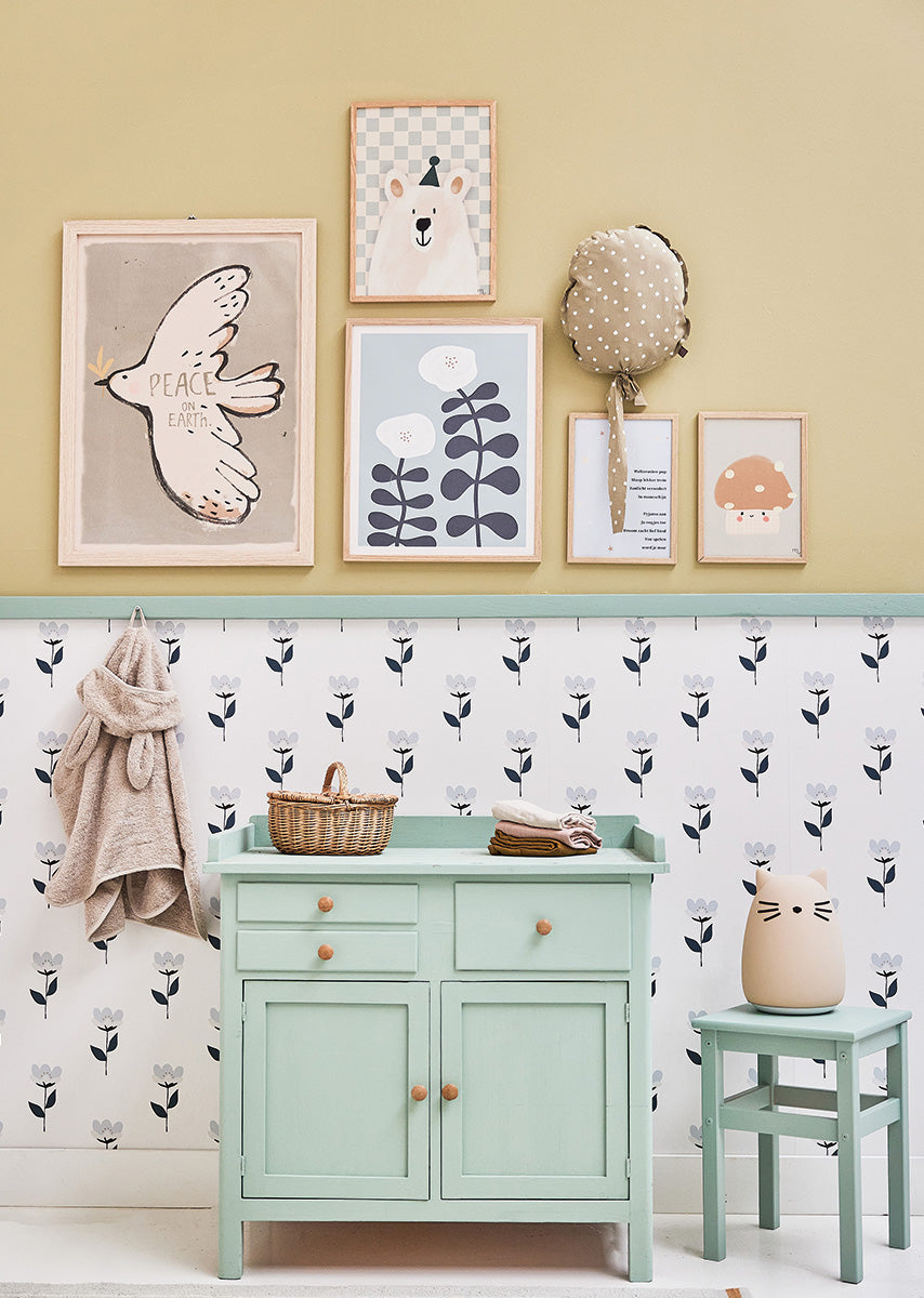 Bibelotte | Behang Retrobloem blauw