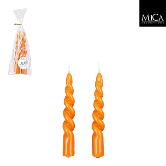 Selected by | Twist kaars oranje glanzend 2 stuks h15xd2,2cm