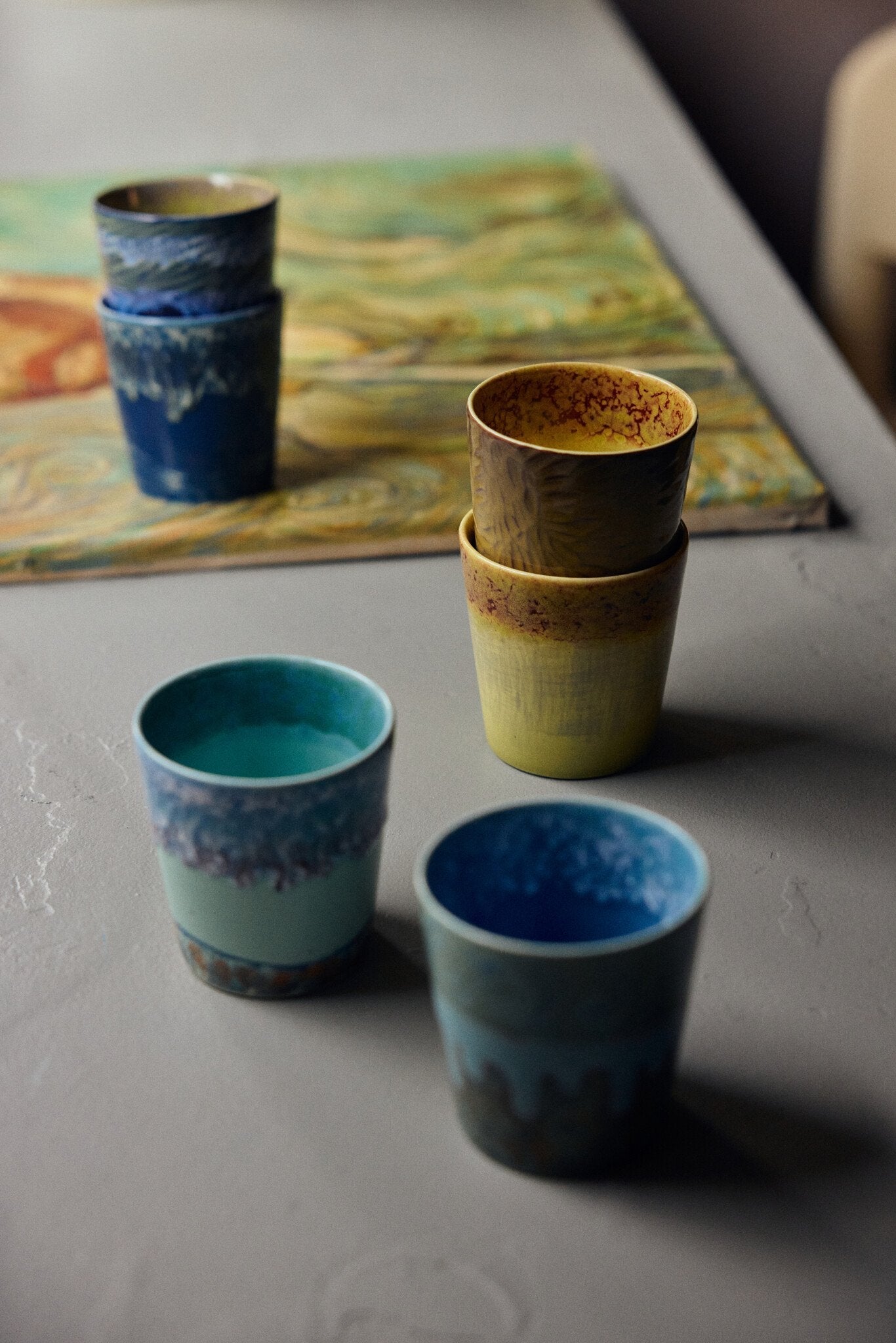 HK Living | 70's servies Van Gogh koffiekopje sunflowers set van 2