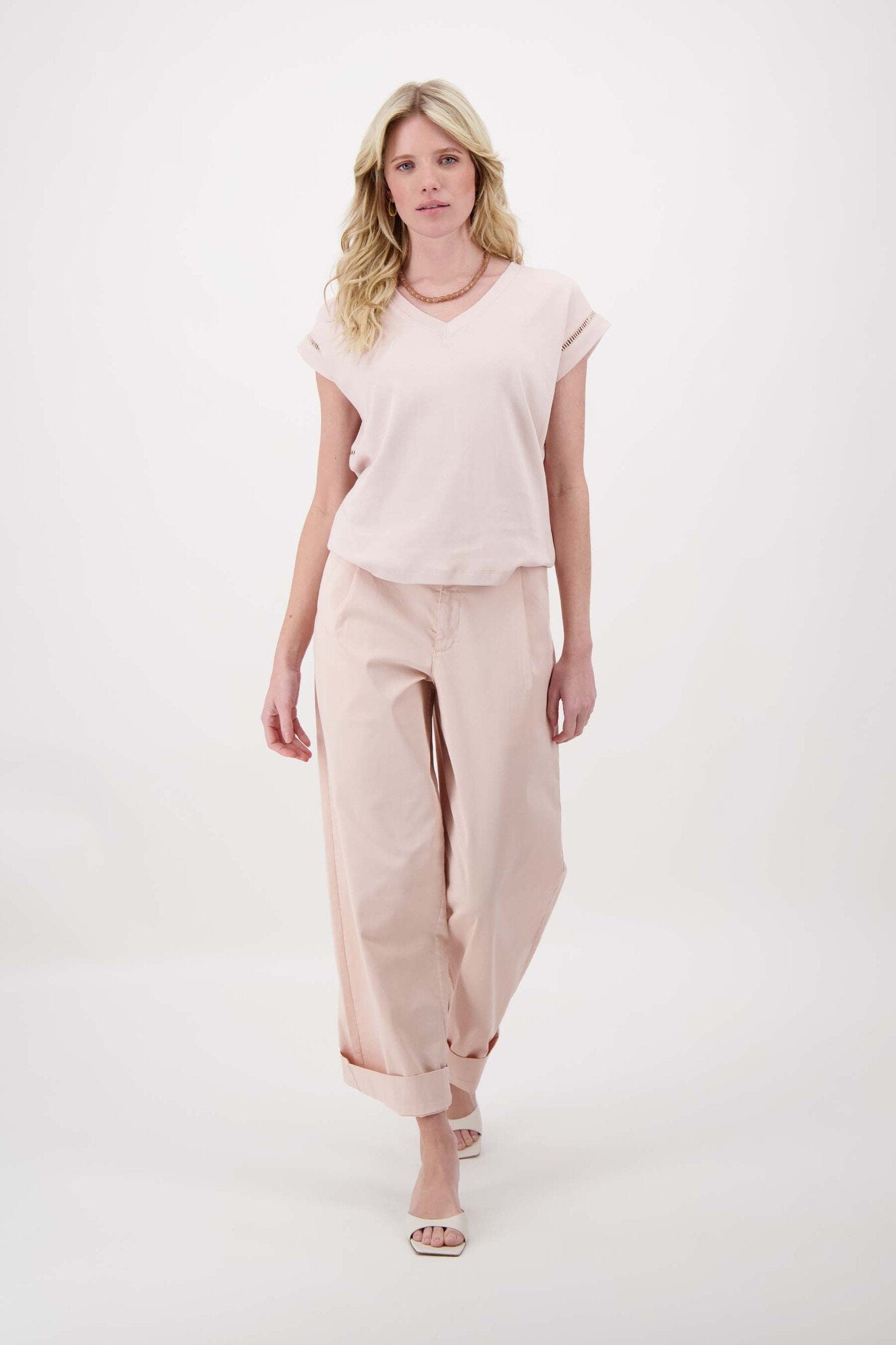 Zusss | T-shirt met opengewerkt detail soft pink