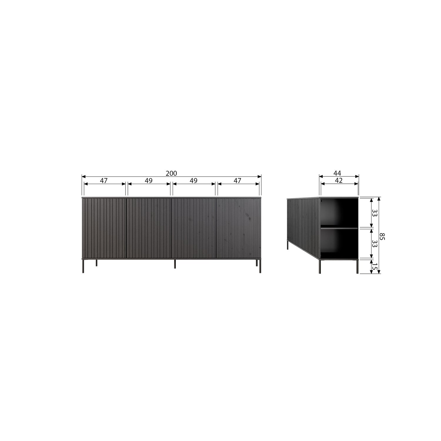 Woood | Dressoir Gravure 200cm zwart