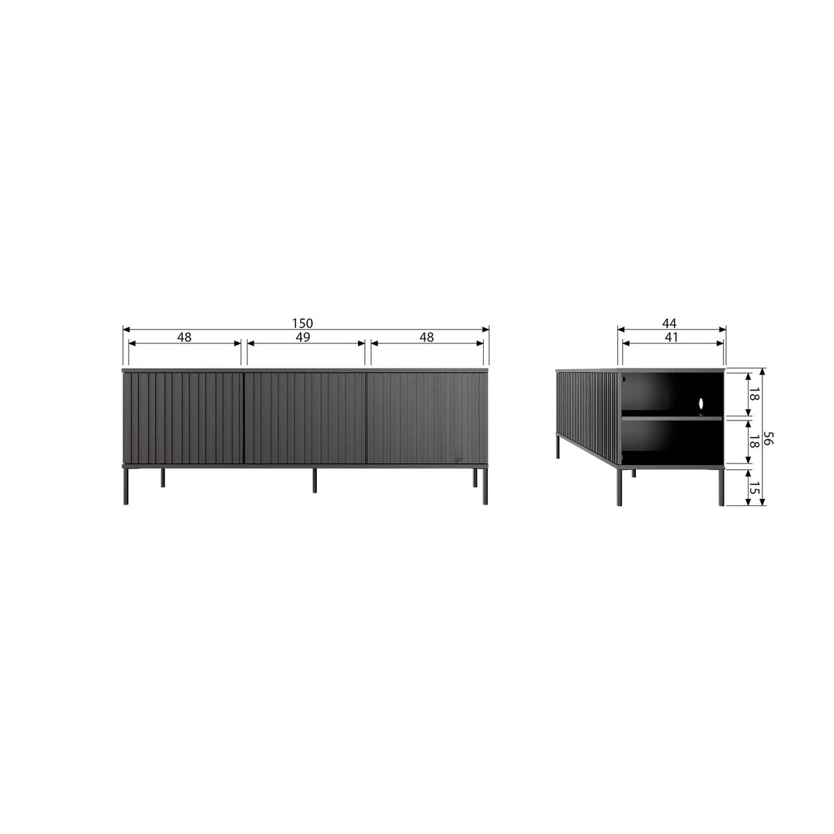 Woood | Tv meubel Gravure 150cm zwart SHOWMODEL