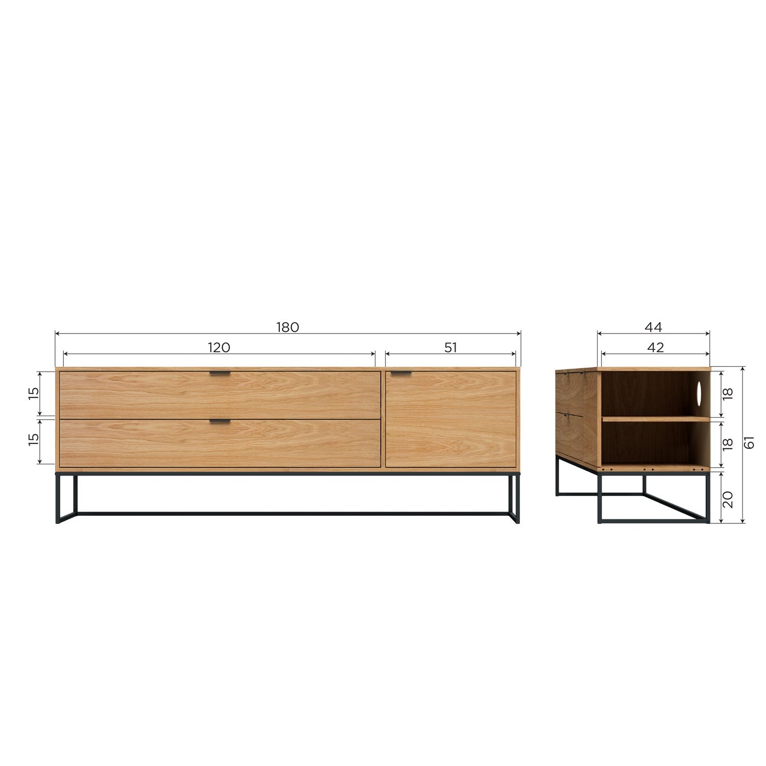 Woood | Tv meubel Silas 180cm eiken