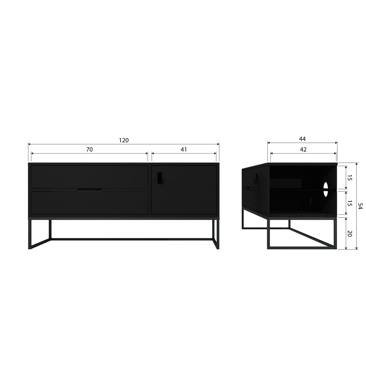 Woood | Tv meubel Silas 120cm essen blacknight