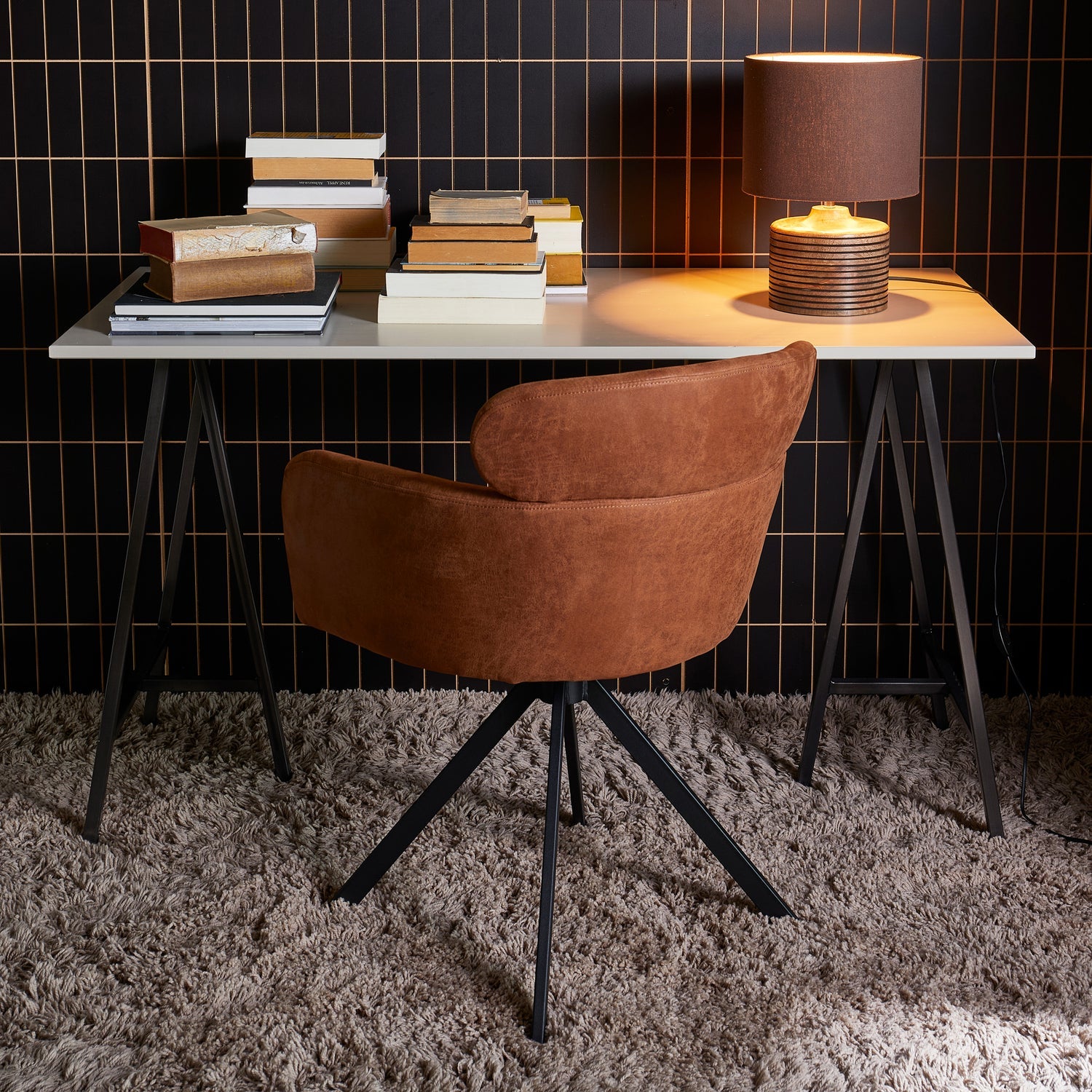 Woood | Eetkamerstoel draaibaar Fenne leerlook cognac