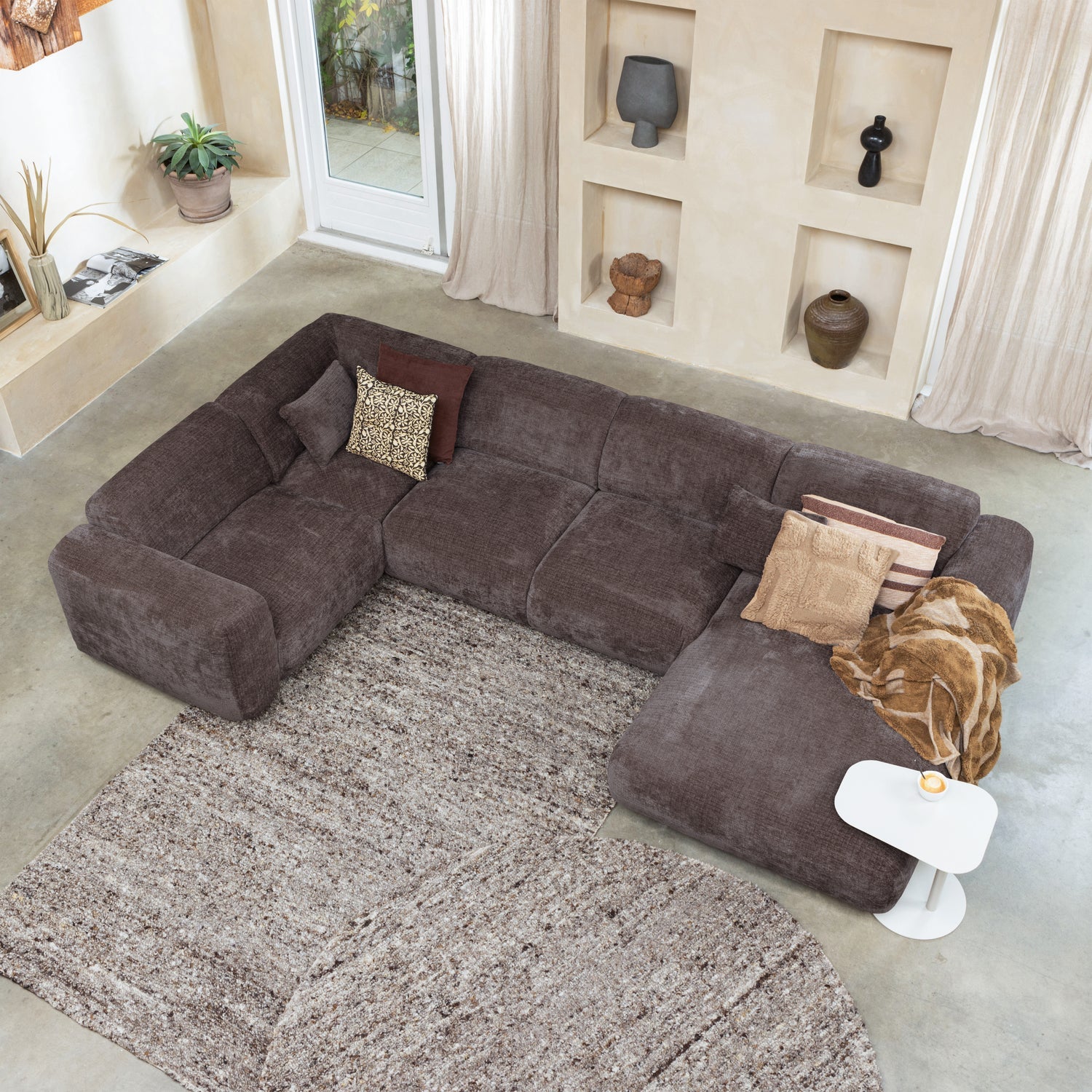 Woood | Vloerkleed rond Efia wol bruin melange