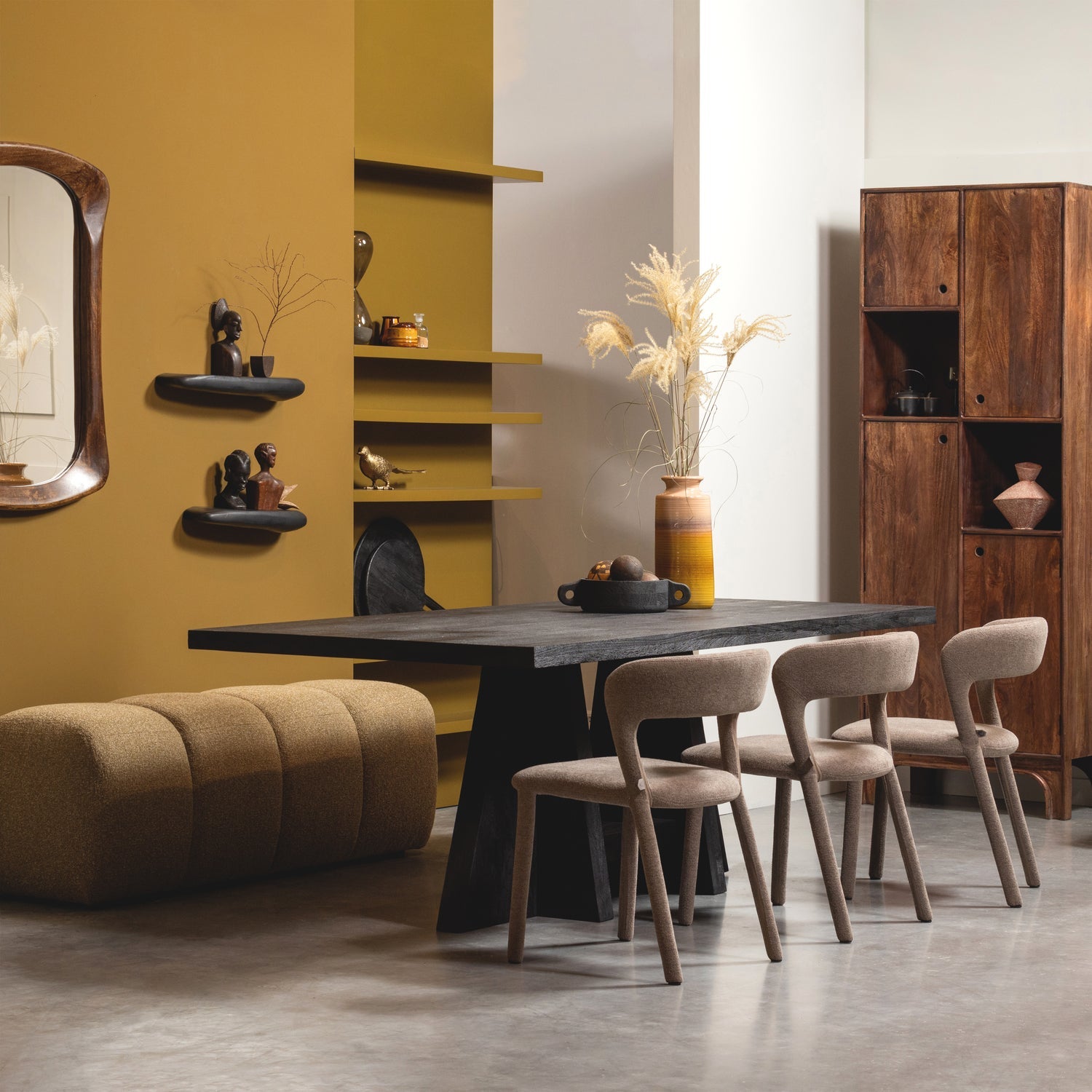 Woood | Eetbank Mojo boucle geel/bruin melange