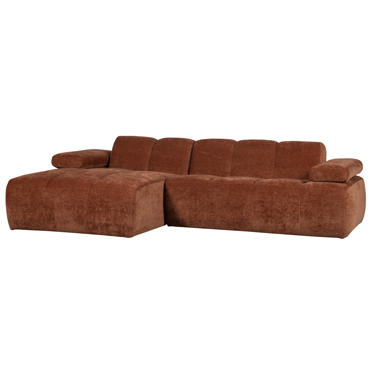 Woood | Chaise longue Mojo links ribstof roestbruin