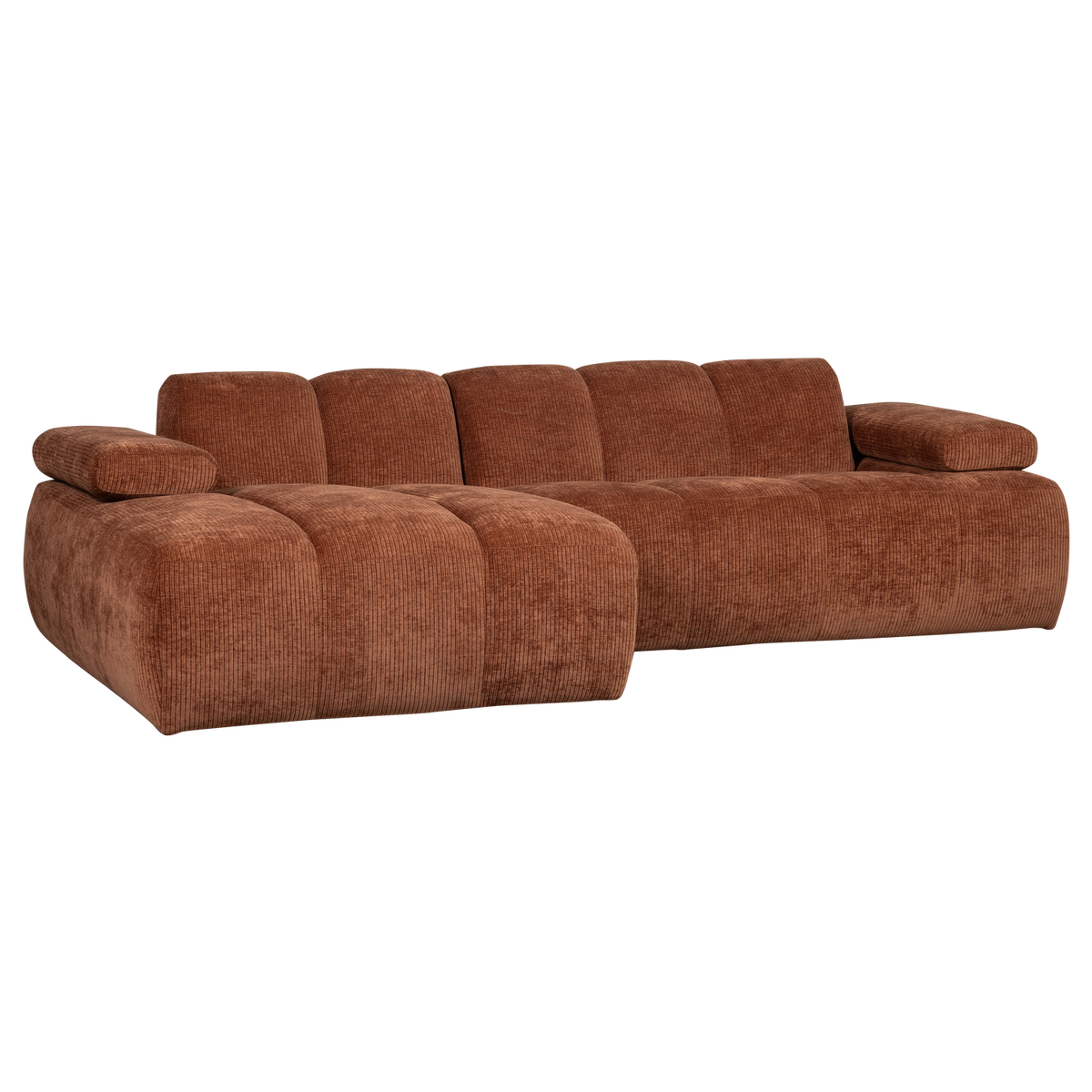 Woood | Chaise longue Mojo links ribstof roestbruin