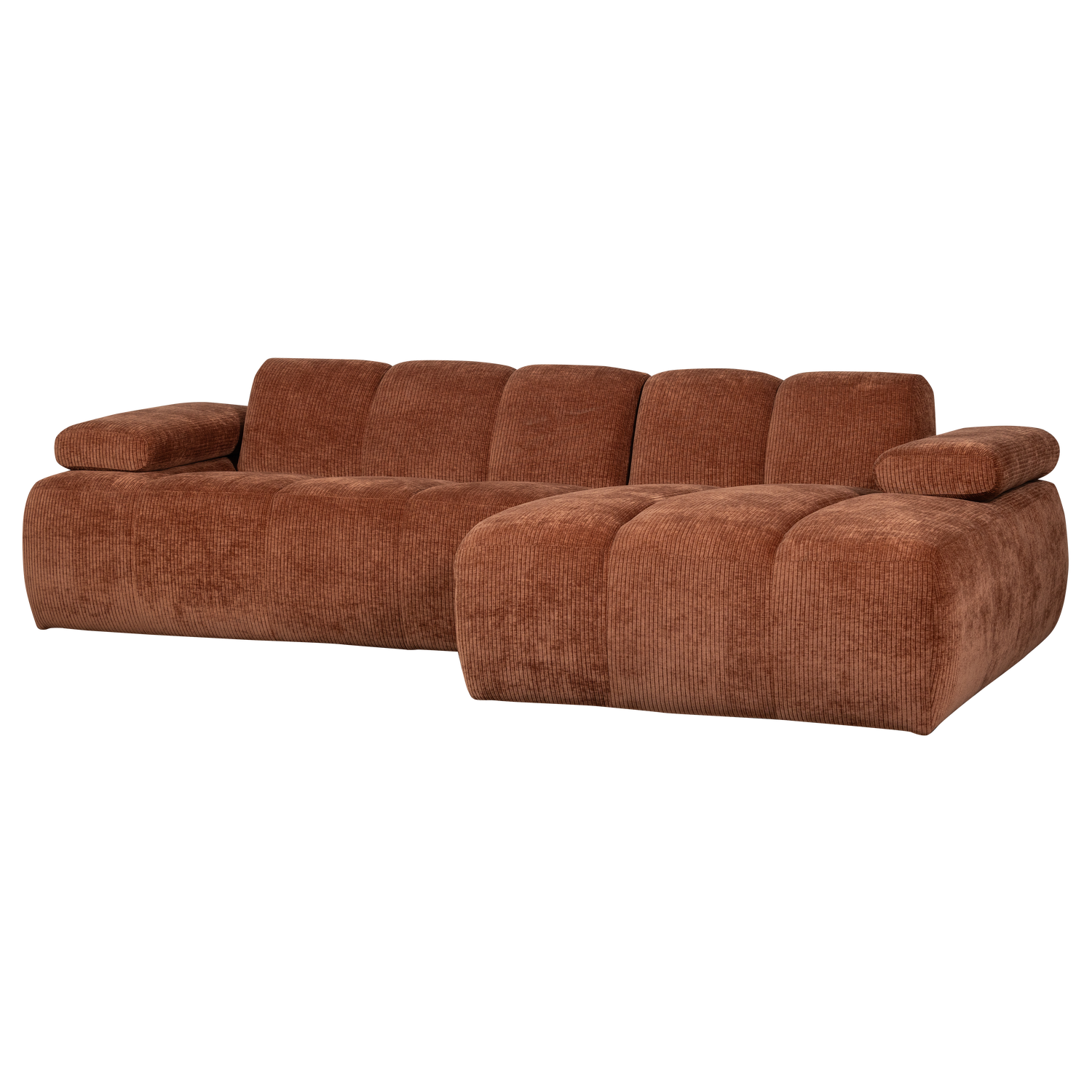 Woood | Chaise longue Mojo rechts ribstof roestbruin