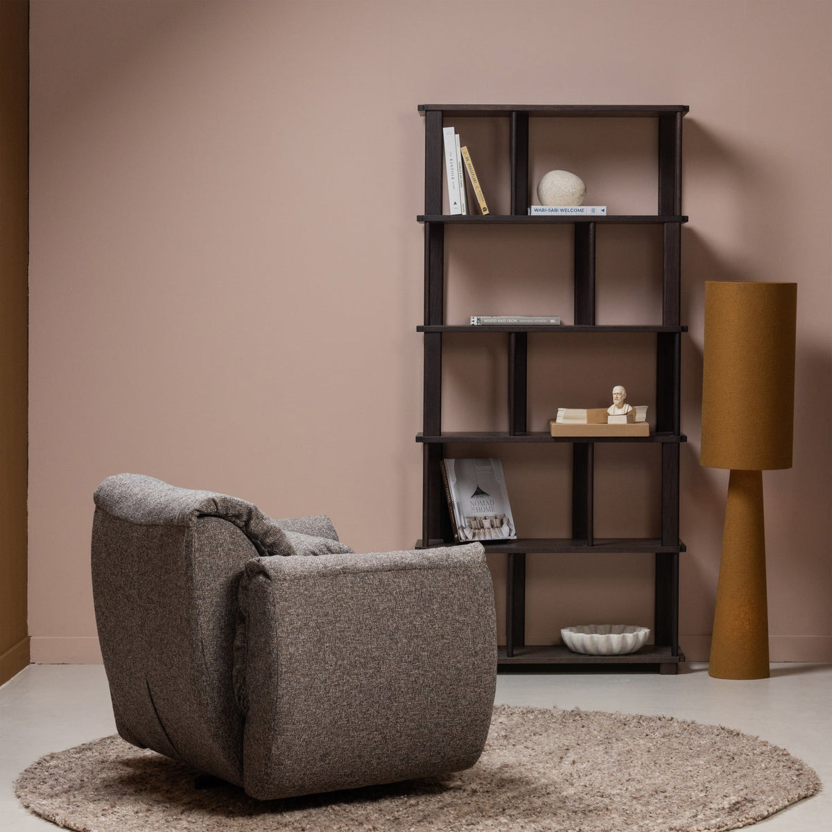 Woood | Draaifauteuil Baggy geweven stof warmgrijs melange