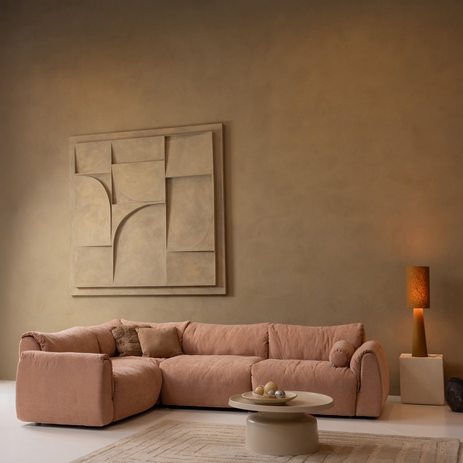 Woood | Hoekbank Baggy links geweven chenille oud roze
