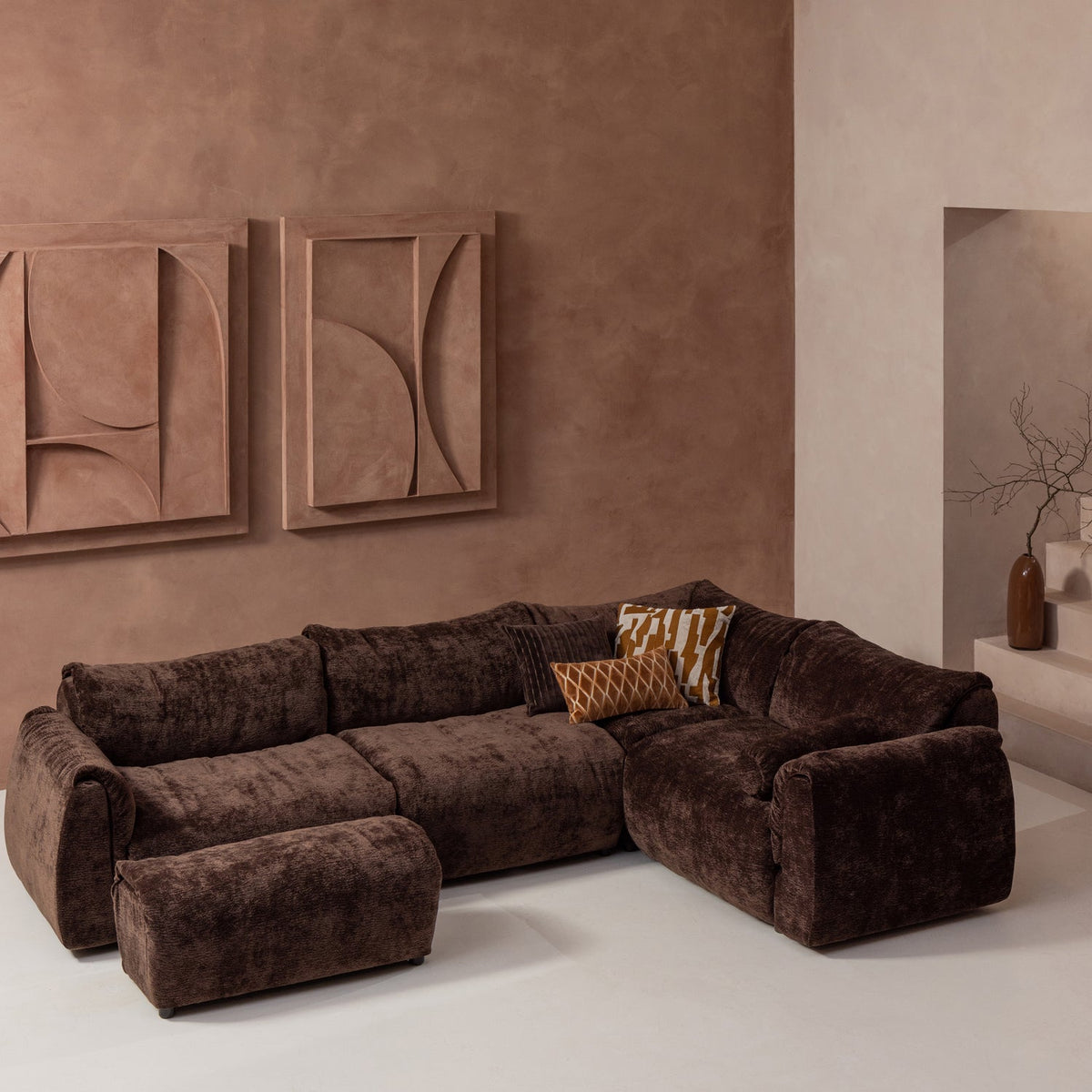 Woood | Hoekbank Baggy rechts 3D chenille donkerbruin