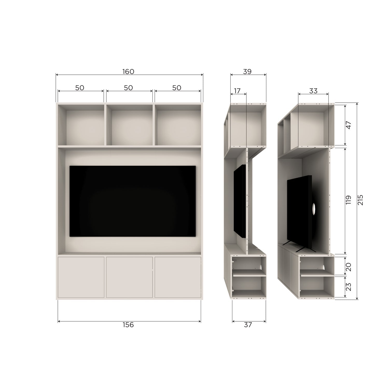 Woood | Tv wandkast Meggy 160cm dust