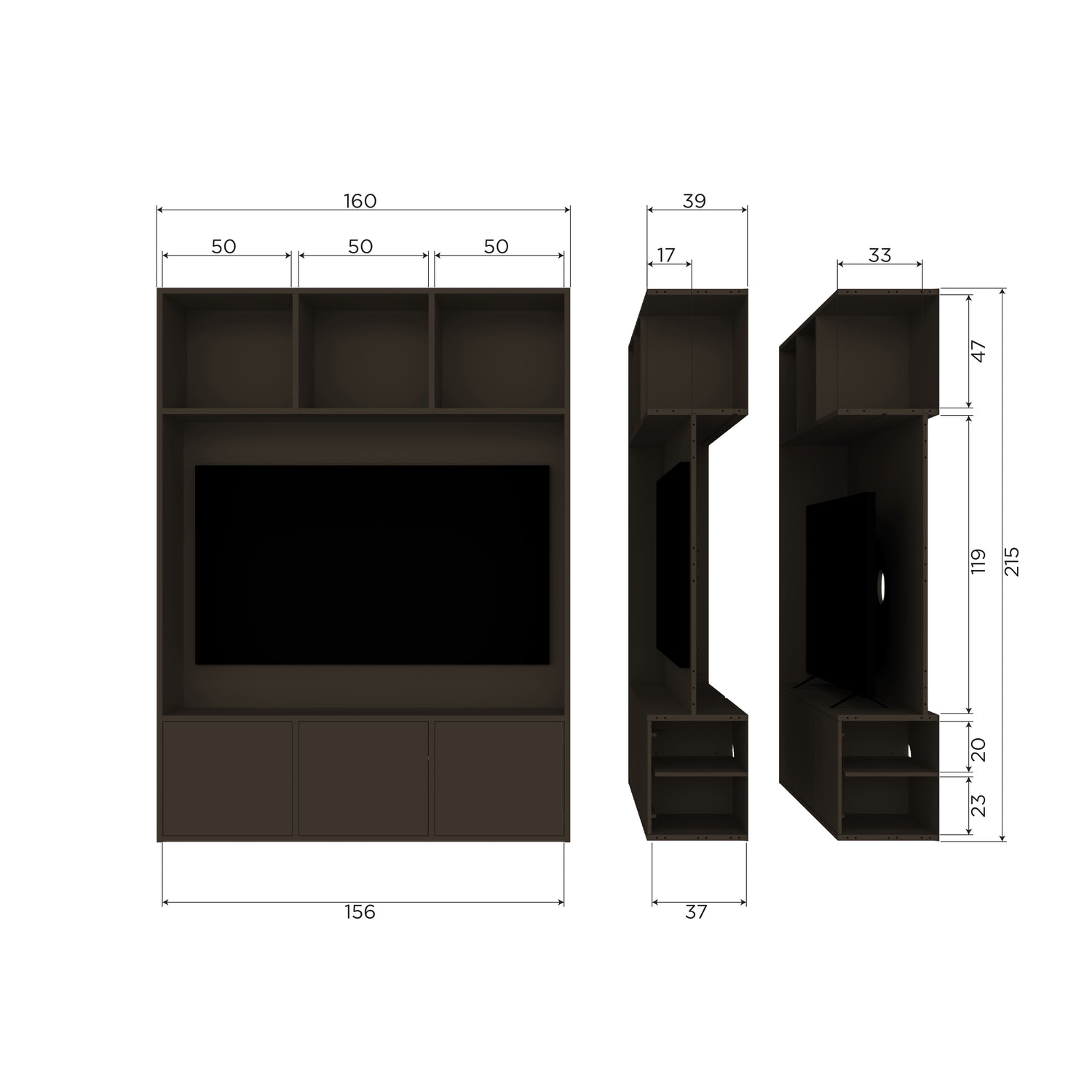 Woood | Tv wandkast Meggy middenbruin
