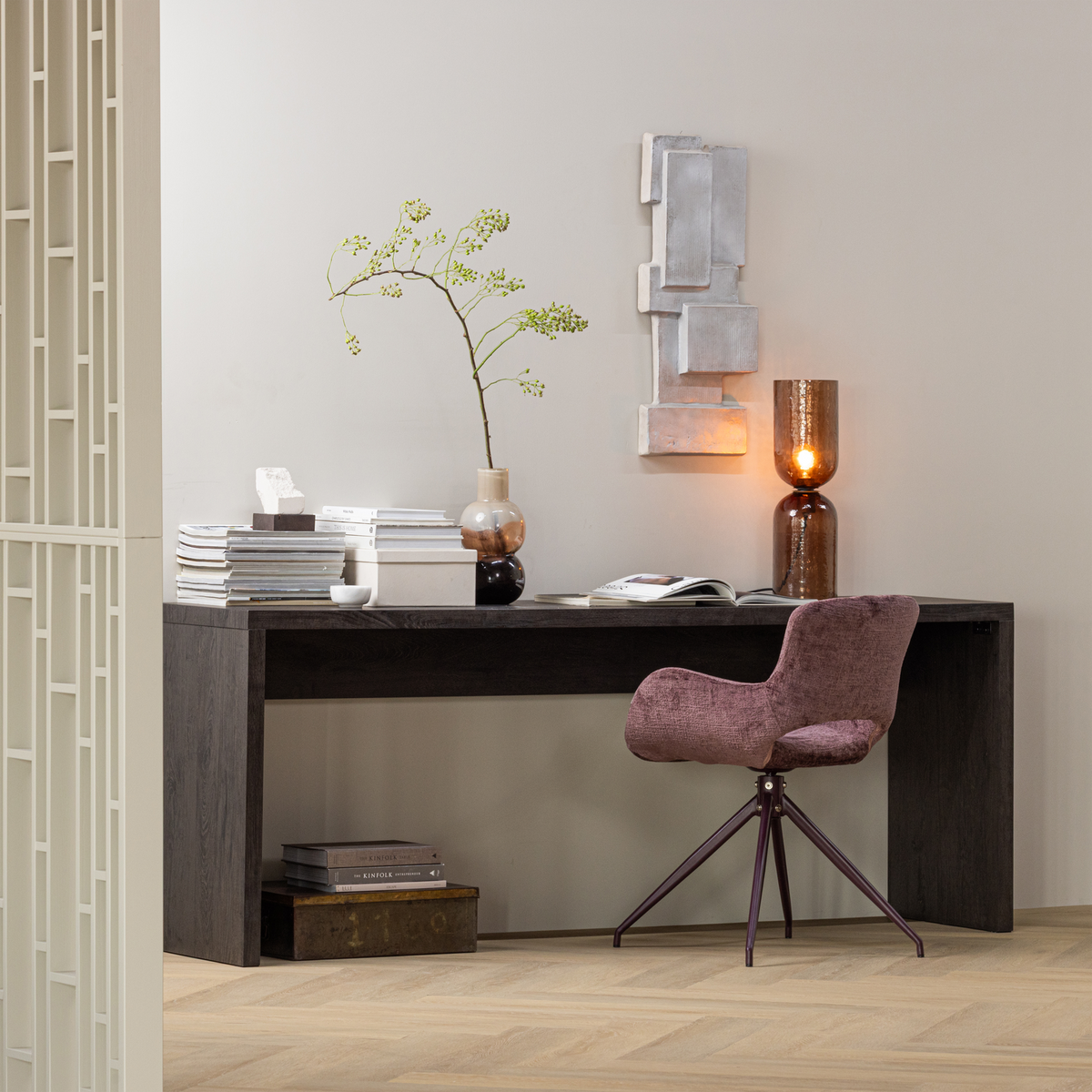 Woood | Eetkamerstoel Eliva structure velvet paars - Set van 2