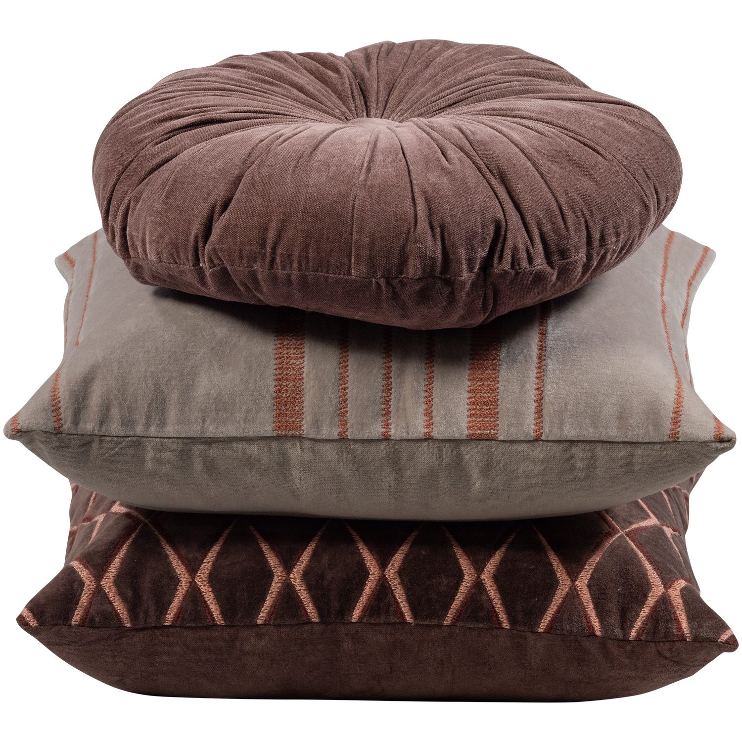 Woood | Kussens Aziz velvet bruin naturel - set van 3