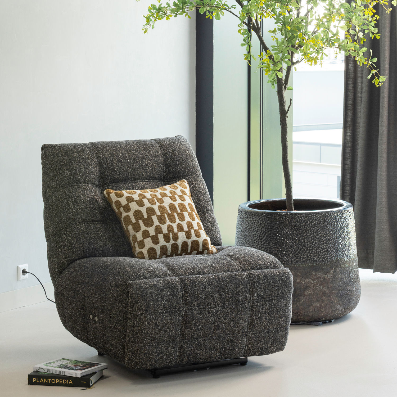 Woood | Relaxfauteuil Hein elektrisch antraciet bruin melange