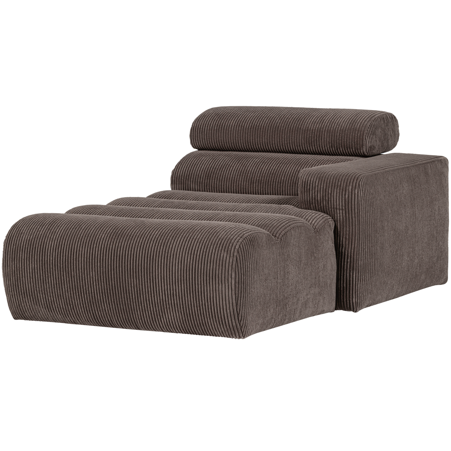 Woood | Chaise longue Novi element arm rechts ribstof grijsbruin