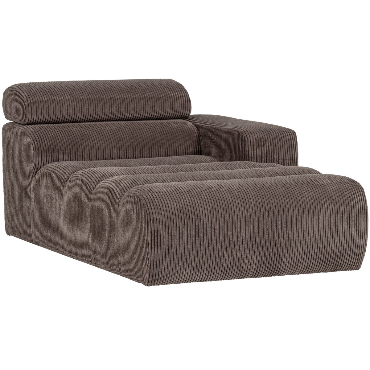 Woood | Chaise longue Novi element arm rechts ribstof grijsbruin