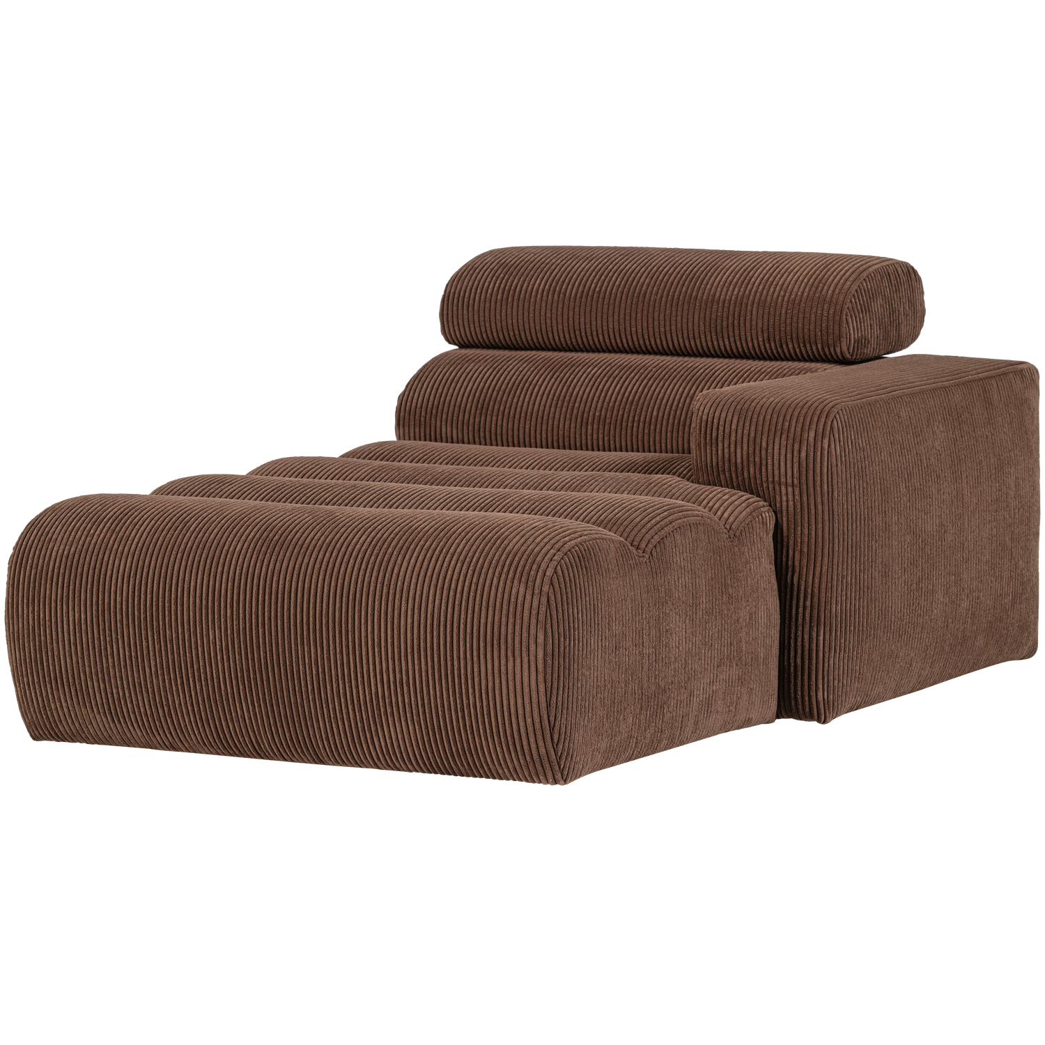 Woood | Chaise longue Novi element arm rechts ribstof mokkabruin
