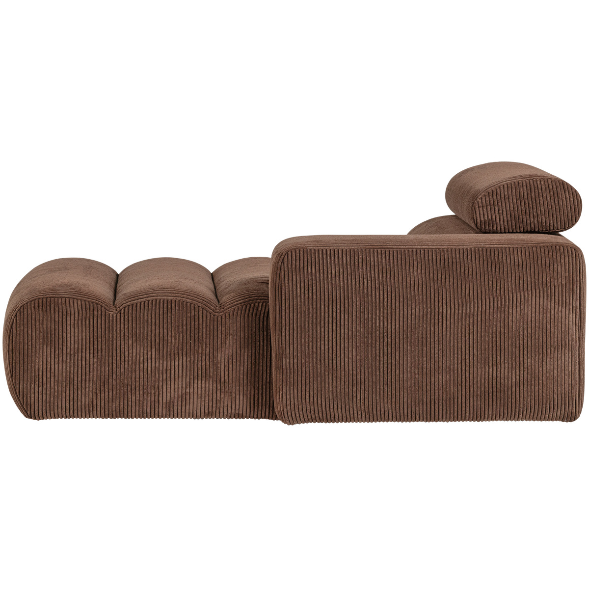 Woood | Chaise longue Novi element arm rechts ribstof mokkabruin