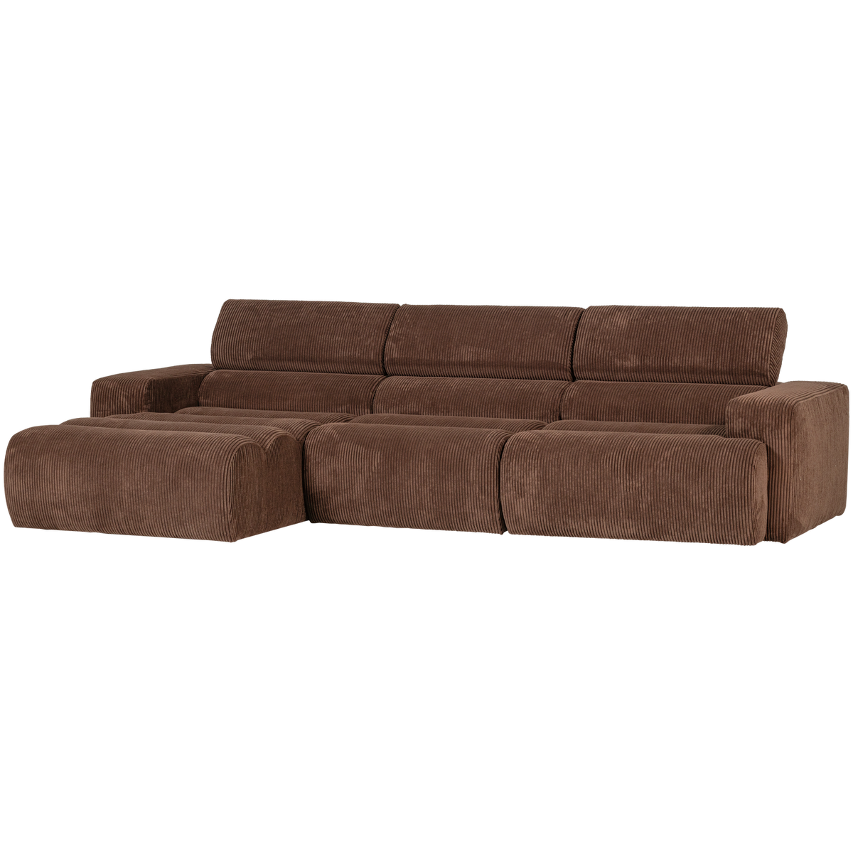 Woood | Chaise longue Novi links ribstof mokkabruin