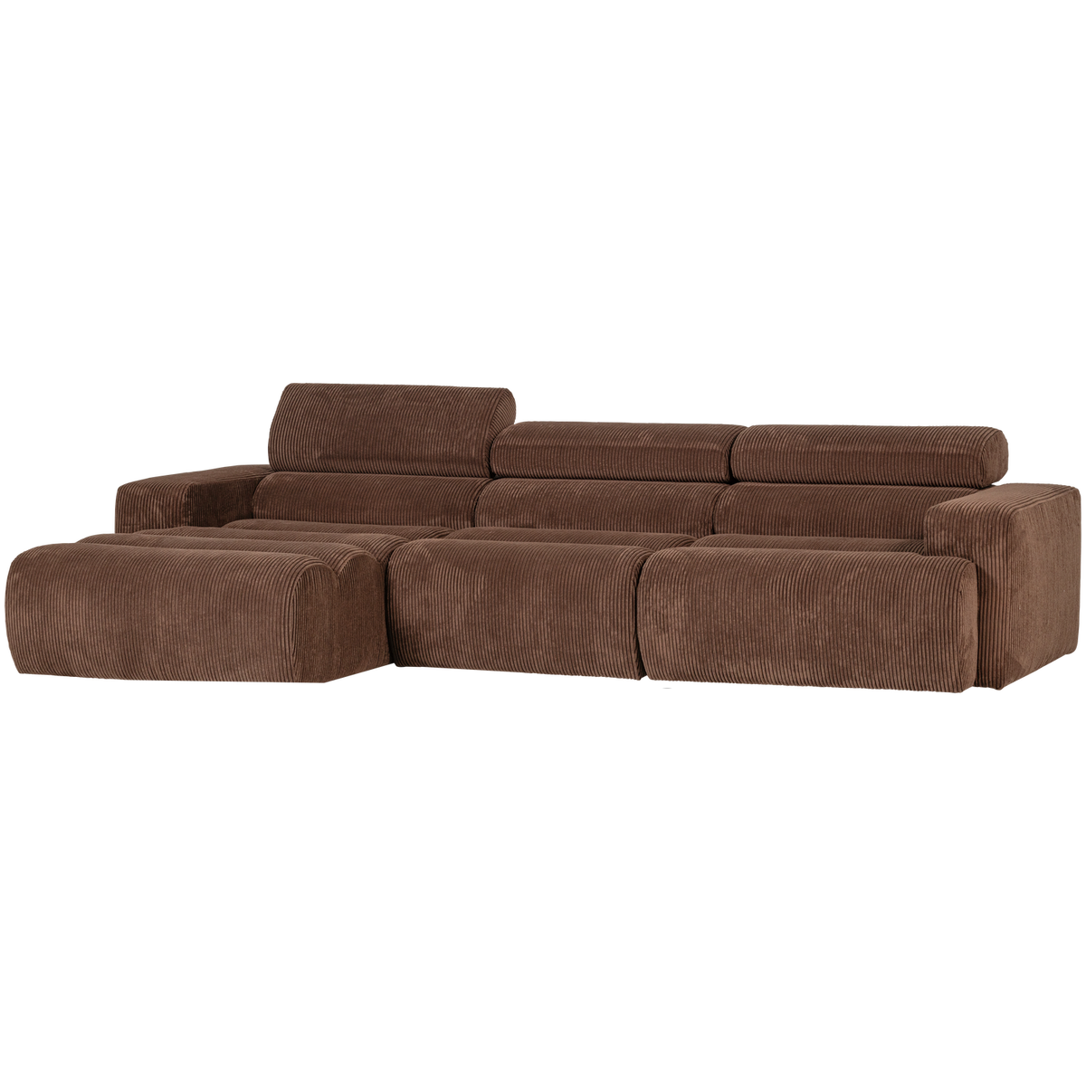 Woood | Chaise longue Novi links ribstof mokkabruin