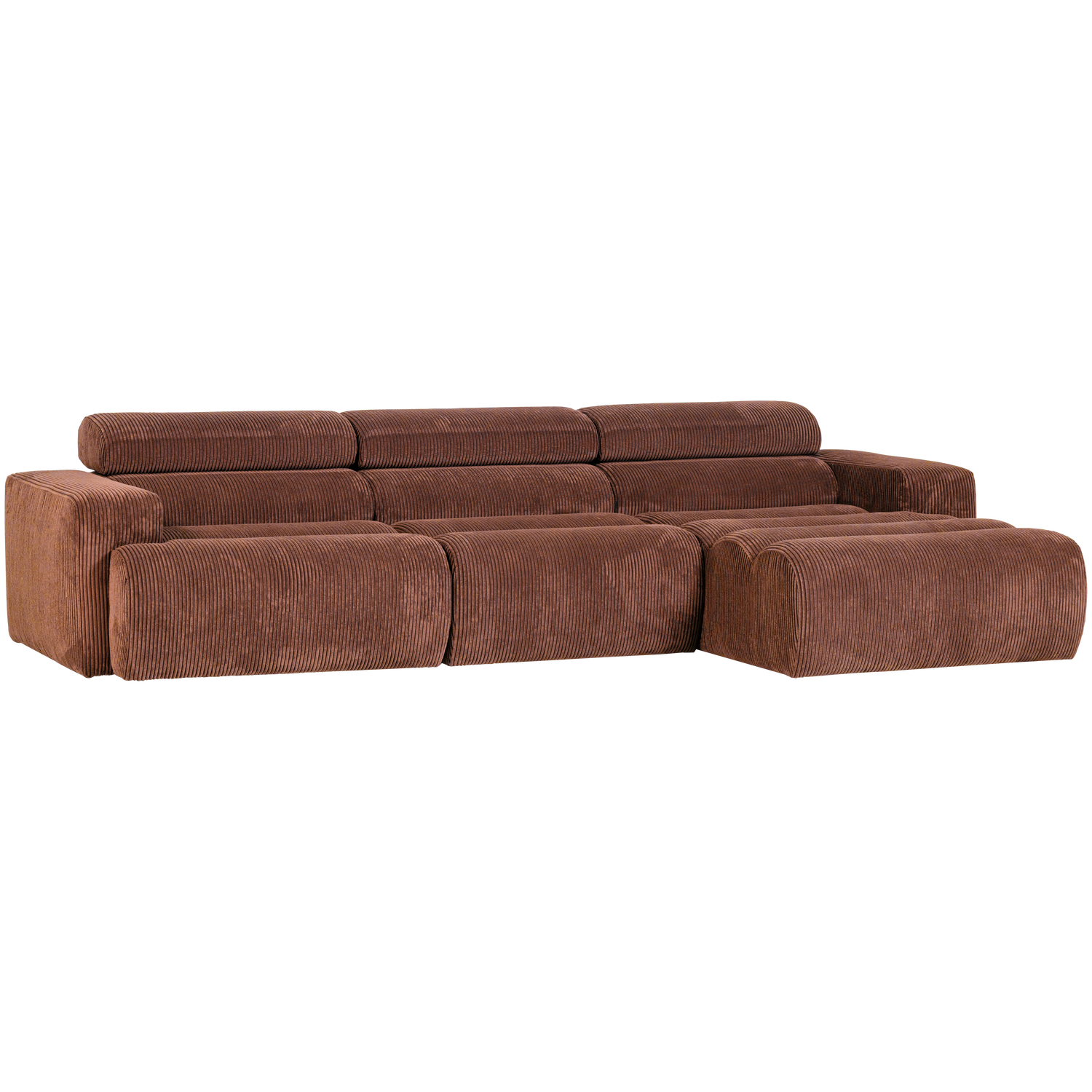 Woood | Chaise longue Novi rechts ribstof terra