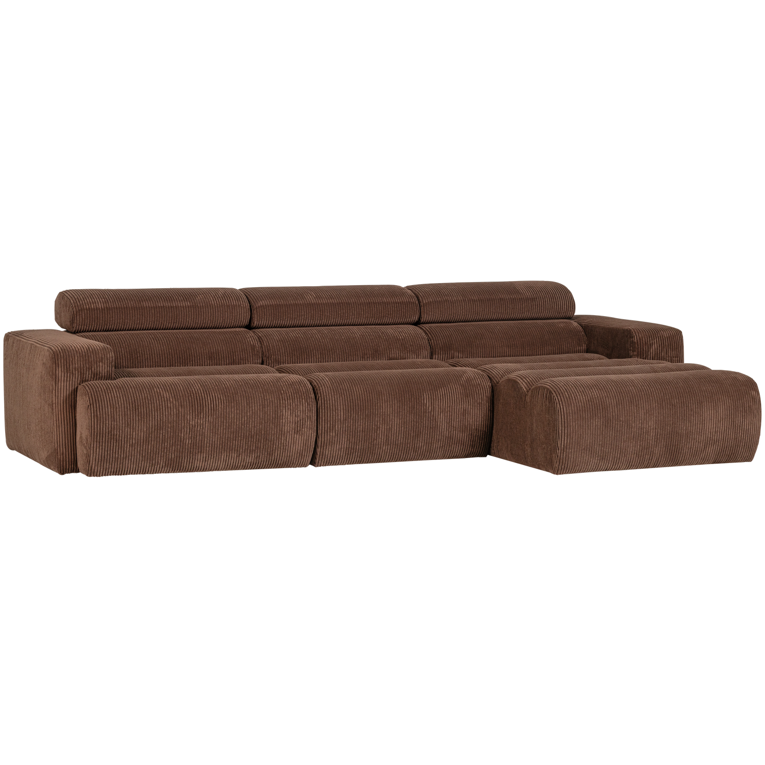 Woood | Chaise longue Novi rechts ribstof mokkabruin