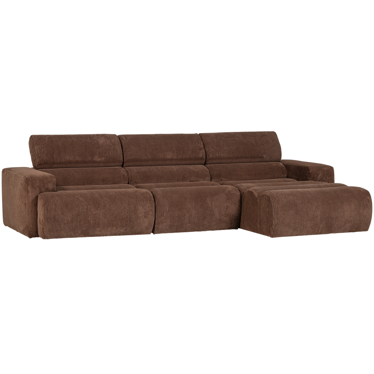 Woood | Chaise longue Novi rechts ribstof mokkabruin