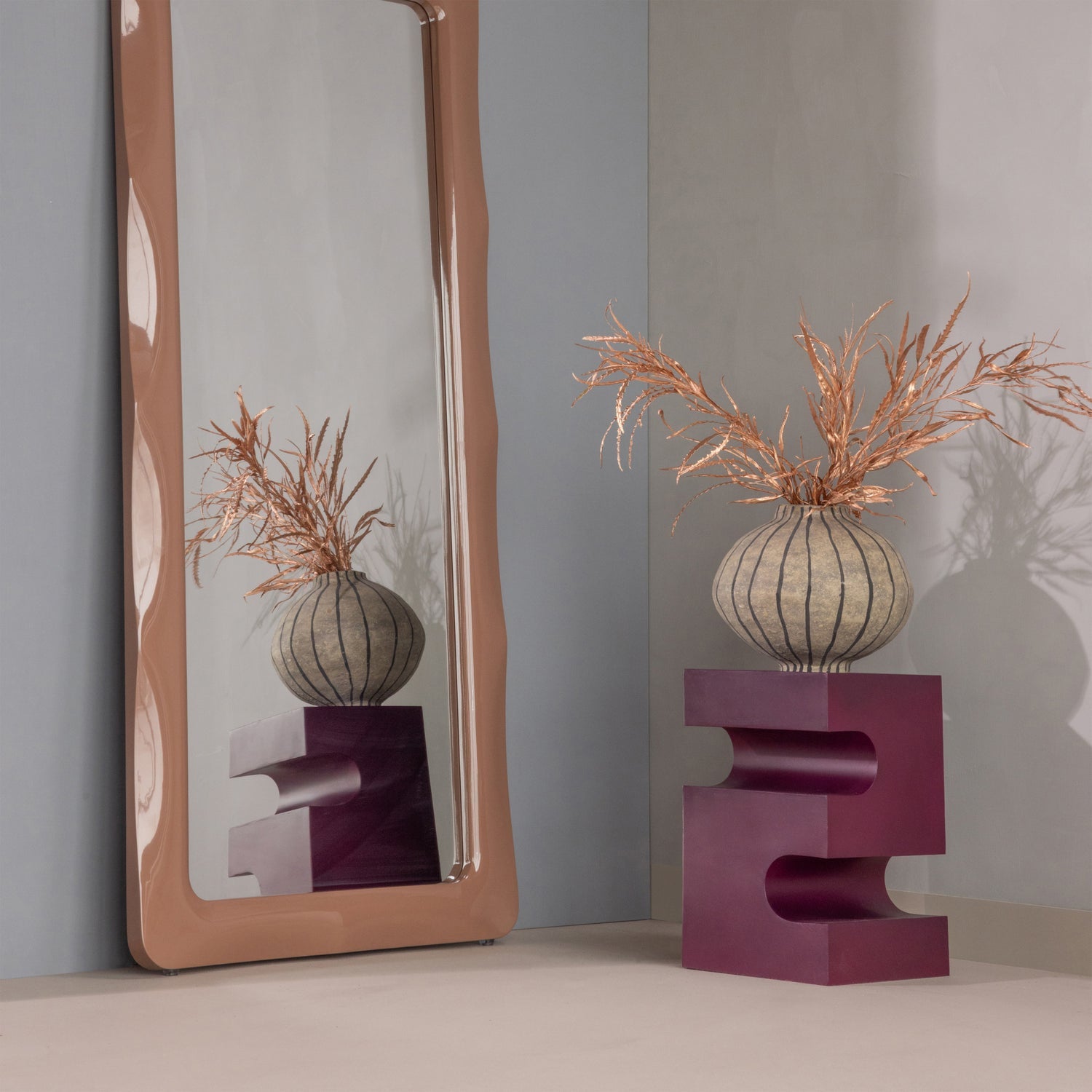 Woood | Passpiegel Norea hout hoogglans oudroze 180cm