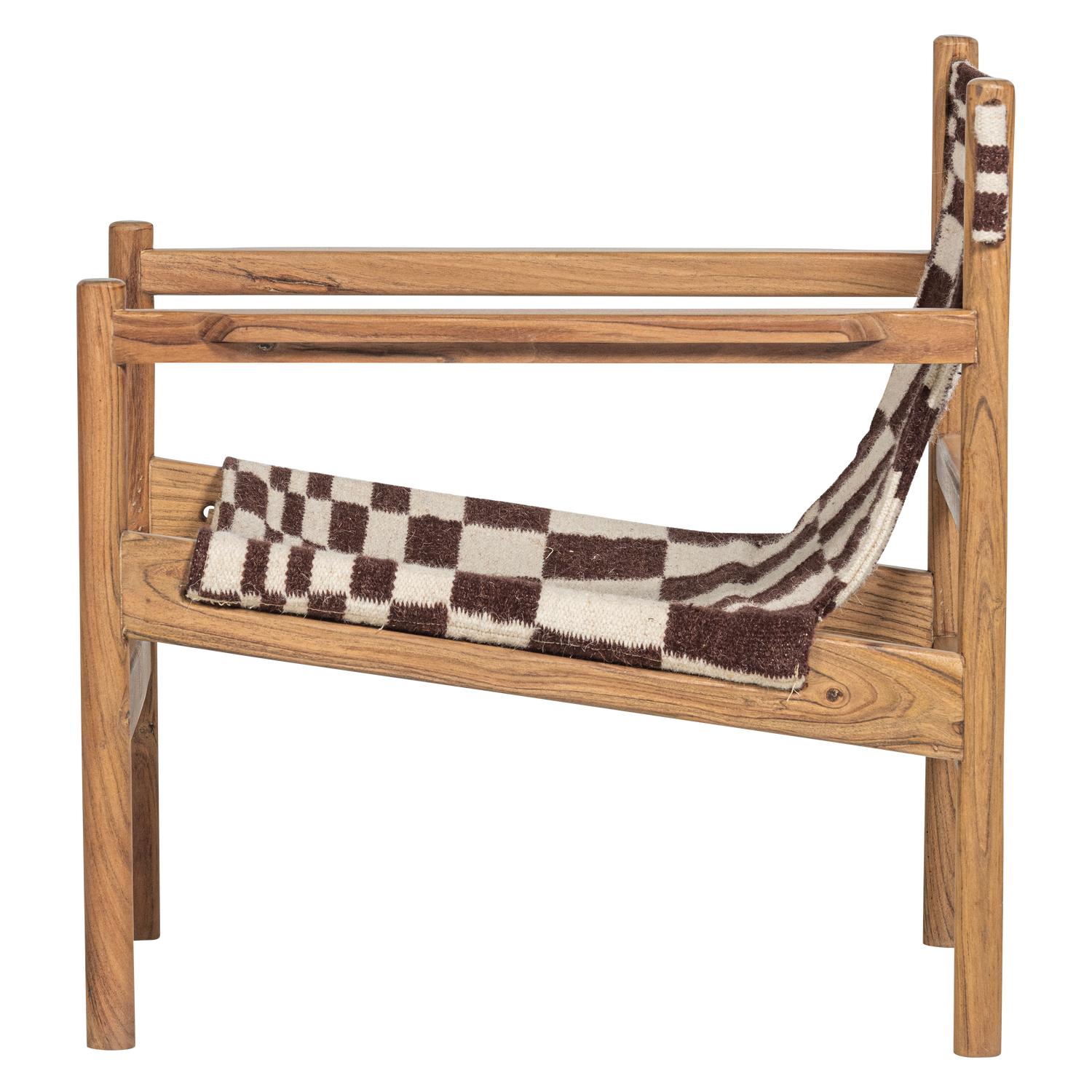 Woood | Fauteuil Zano hout bruin met kelim zitting naturel
