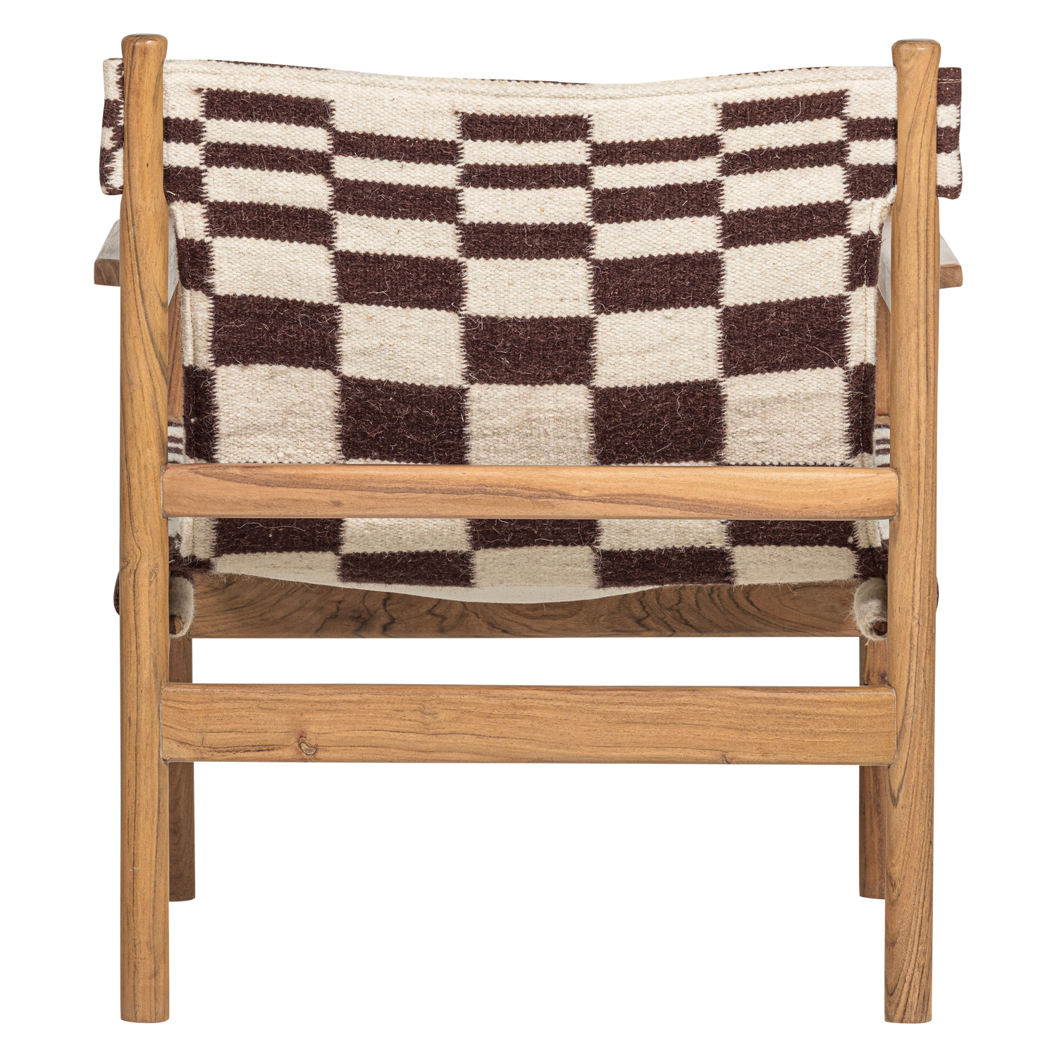 Woood | Fauteuil Zano hout bruin met kelim zitting naturel