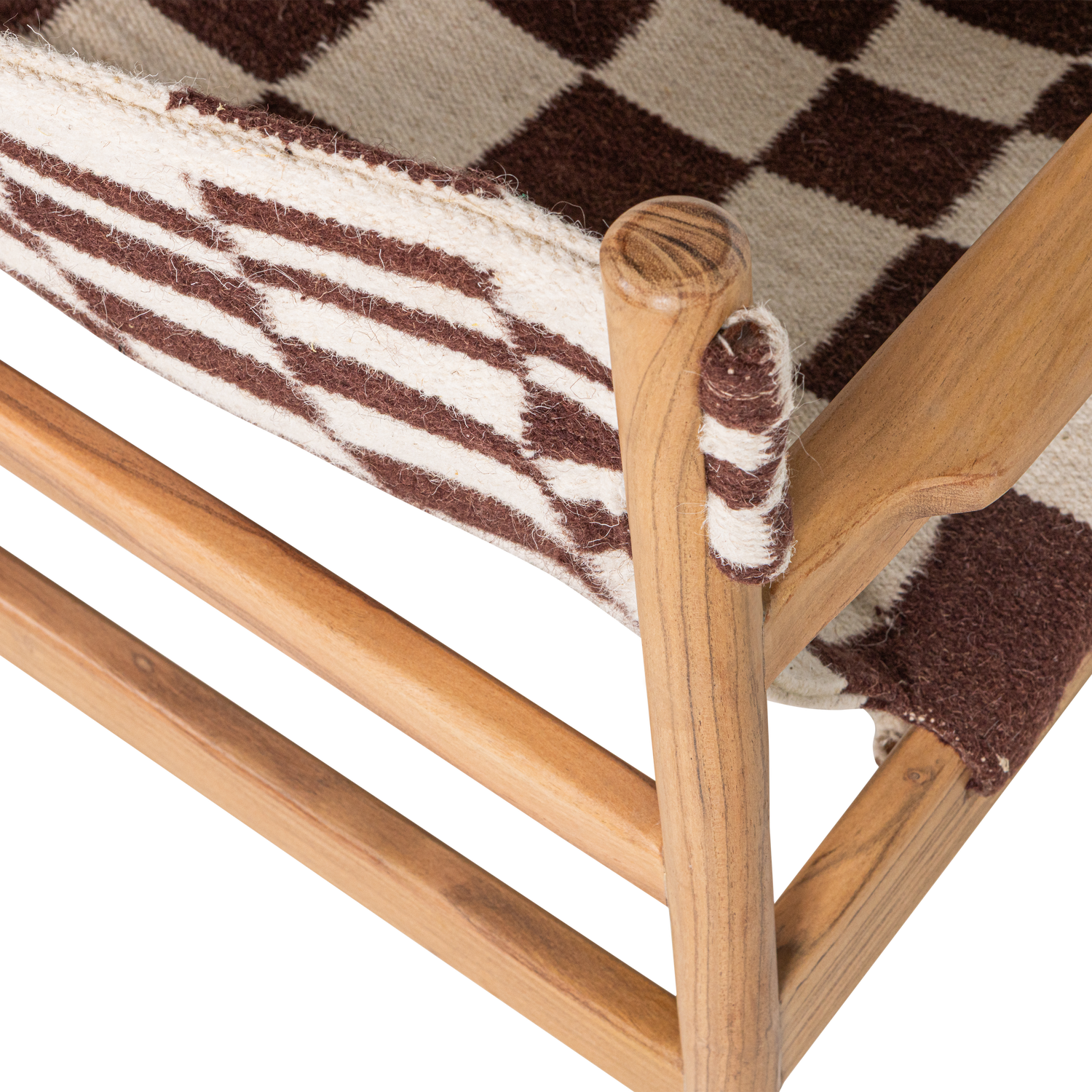 Woood | Fauteuil Zano hout bruin met kelim zitting naturel