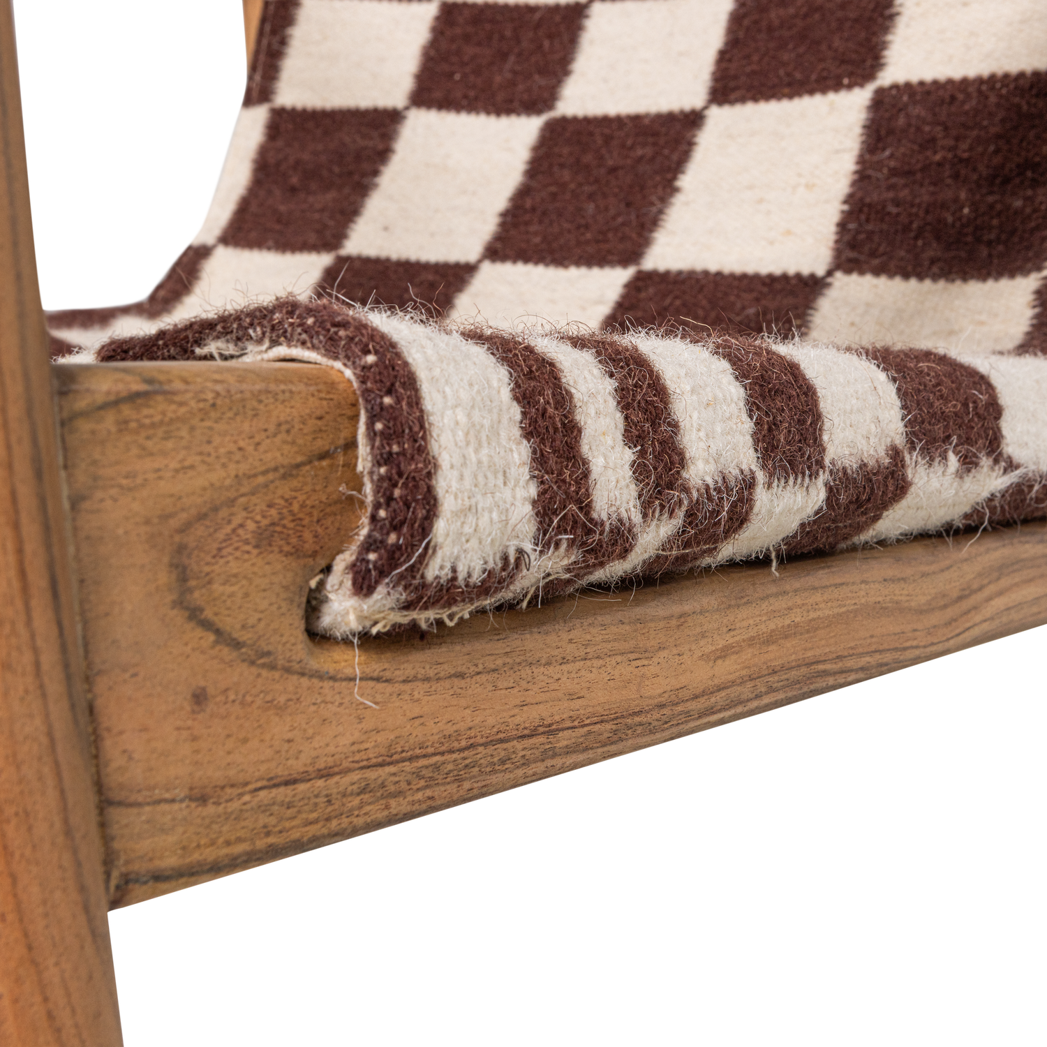 Woood | Fauteuil Zano hout bruin met kelim zitting naturel