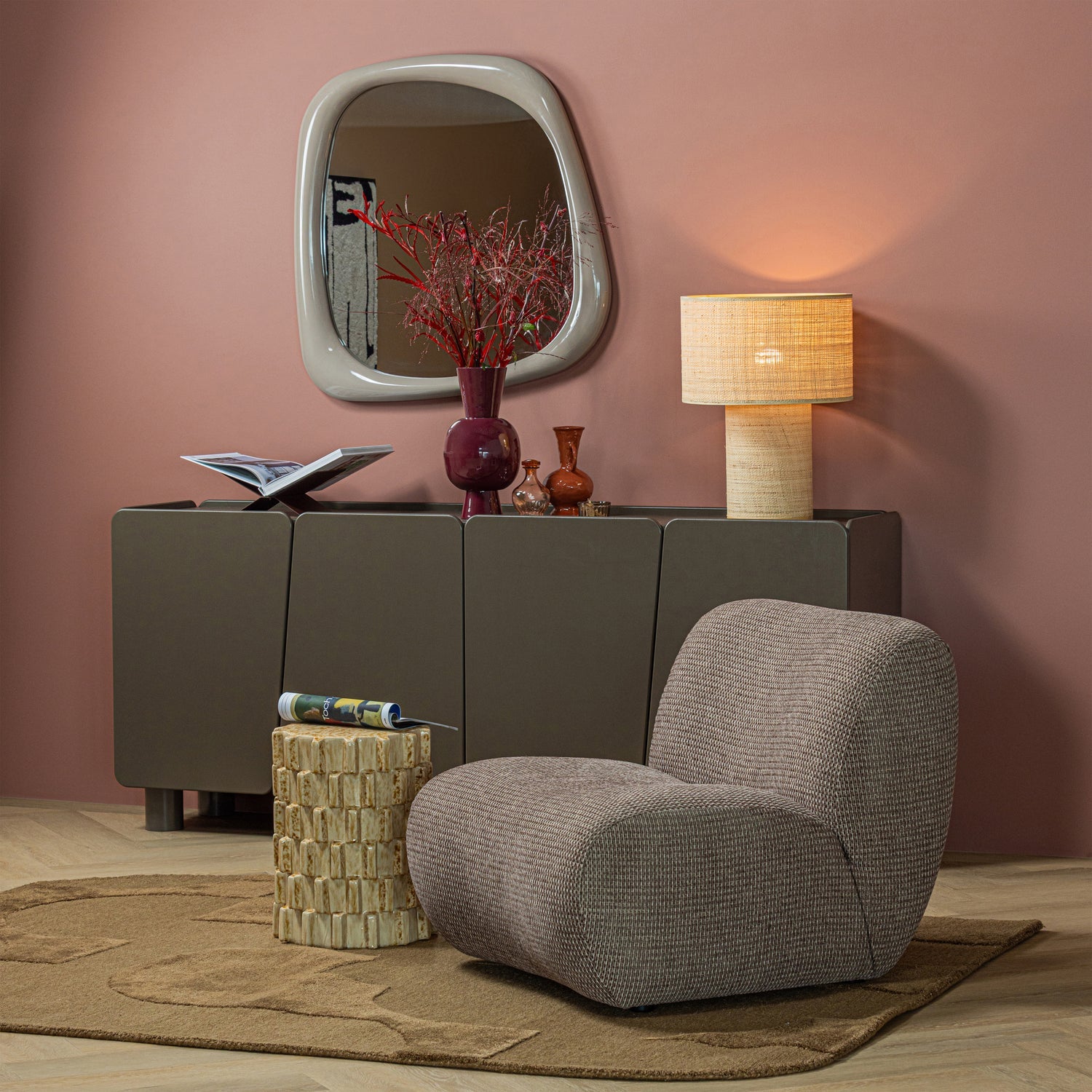 Woood | Fauteuil Nomu grove chenille bruin